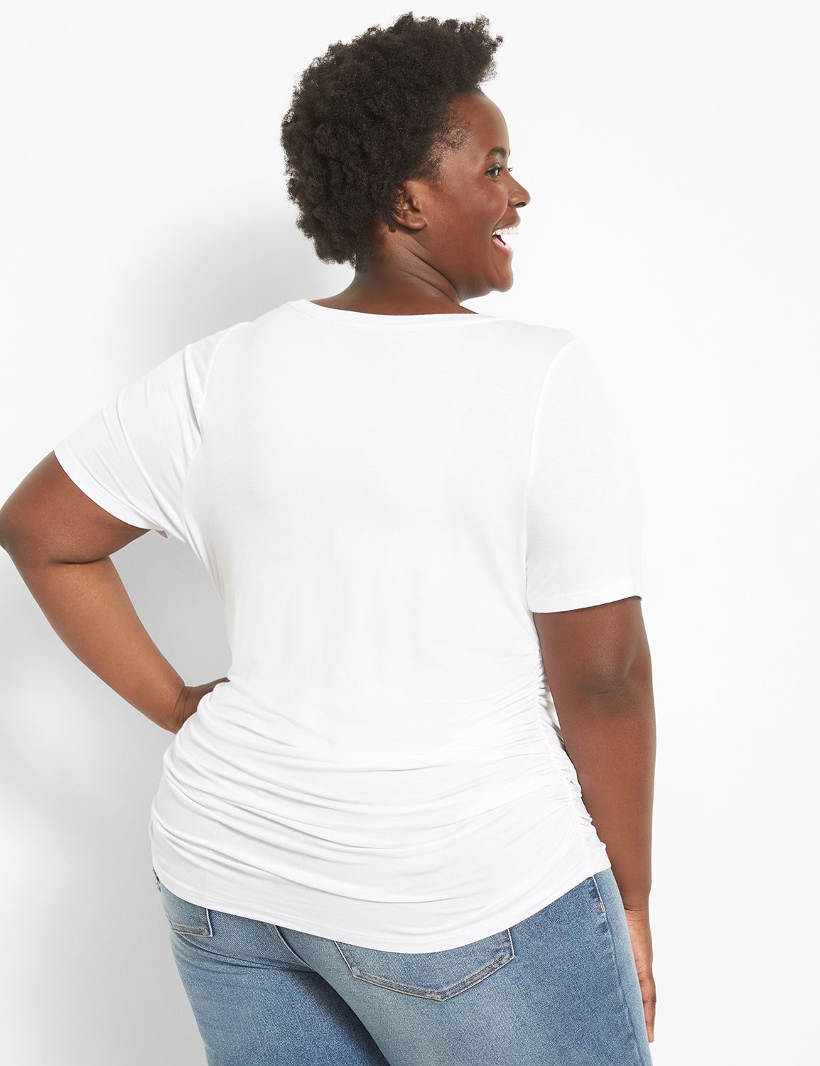 Biscuit Jersey V Neck Ruched Side T Shirt