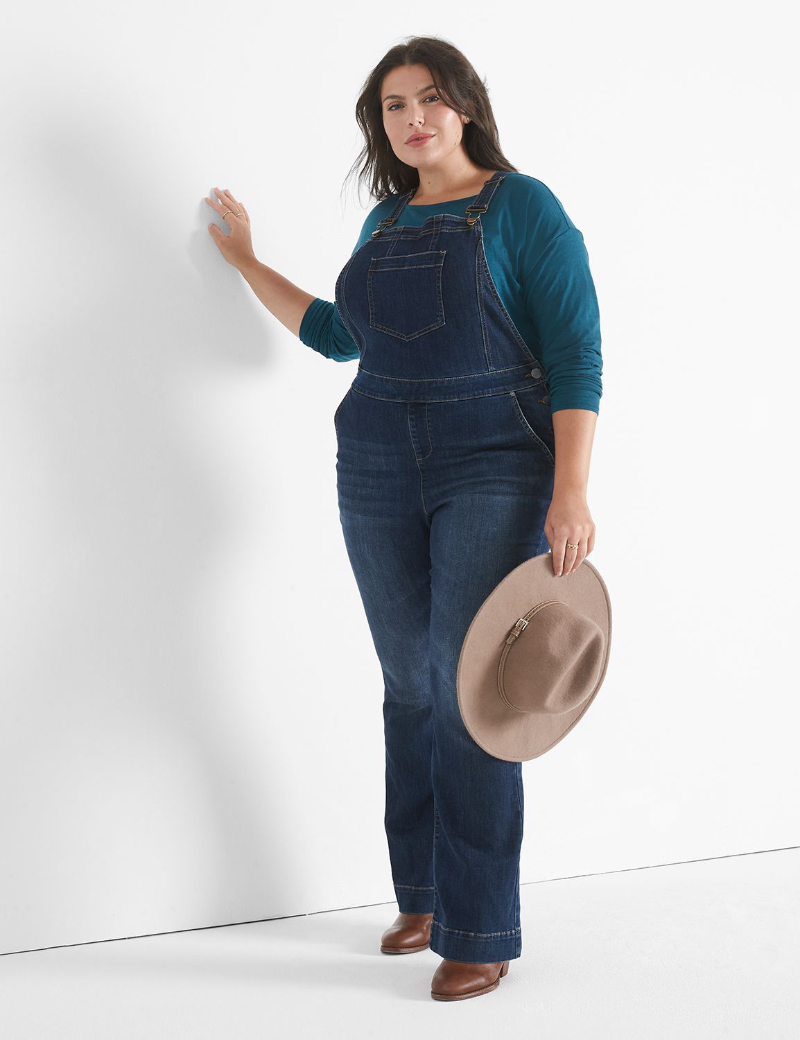 Flared Denim Overalls - Dark denim blue - Ladies