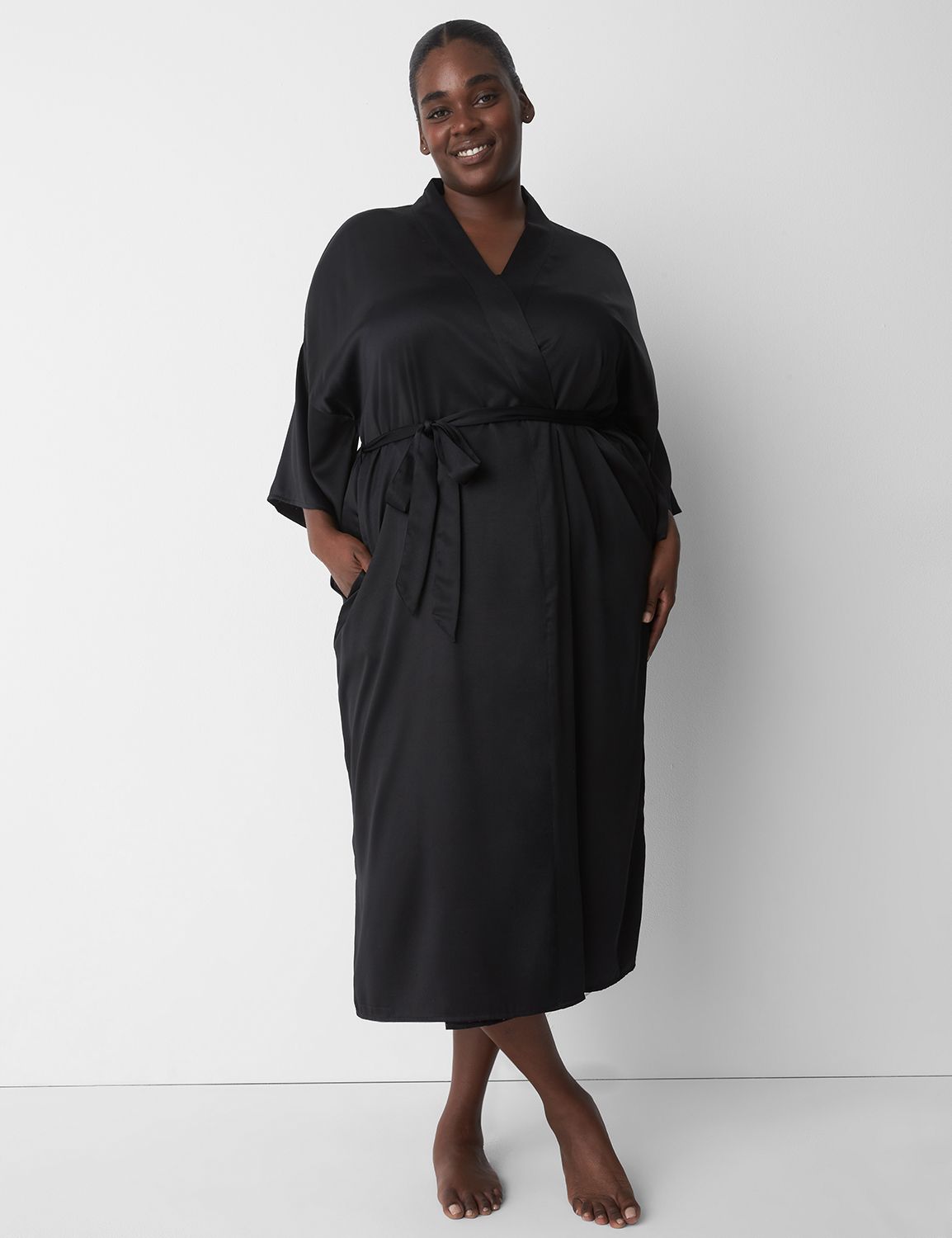 Hammered Satin Midi Kimono Robe 112 Product Image 1