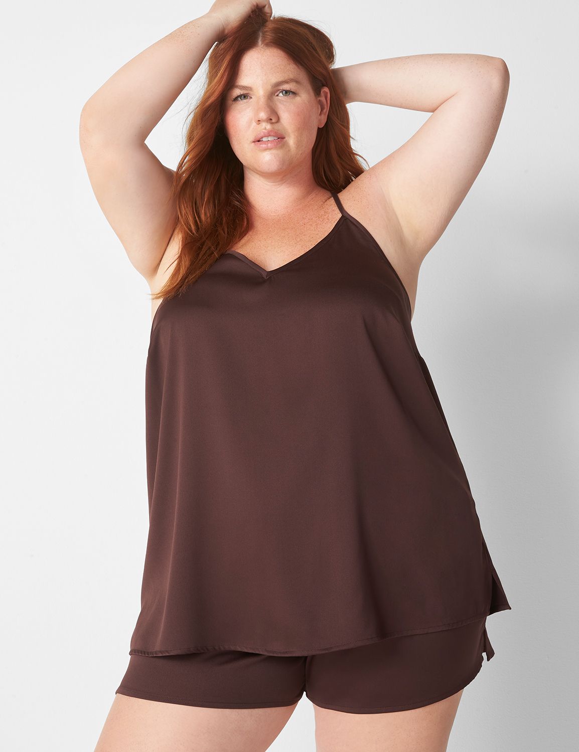 Noir Chocolate Satin Lace Trim Cami