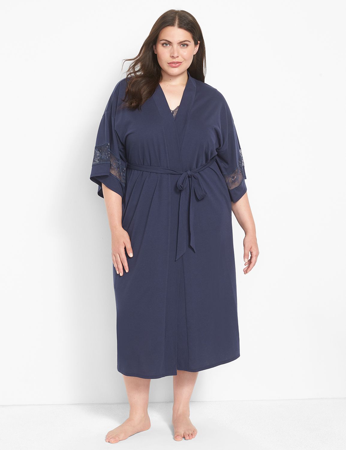 CVC Lace Trim Midi Robe 1127834 F Product Image 1