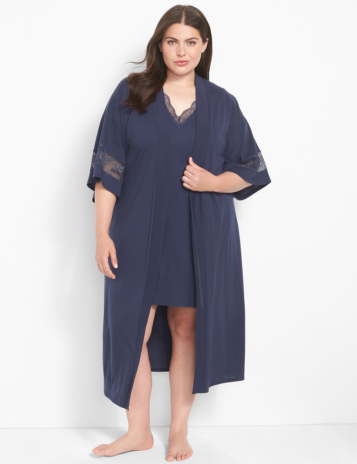 CVC Lace Trim Midi Robe 1127834 F Product Image 3