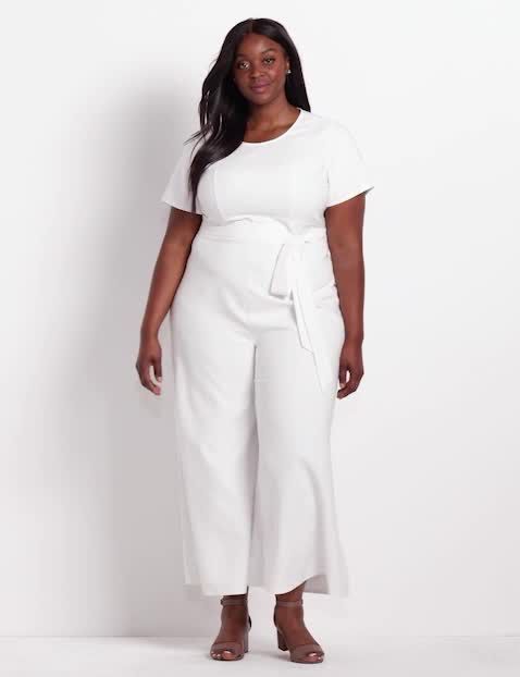 Short-Sleeve Belted Wide-Leg Ankle-Length Jumpsuit | LaneBryant