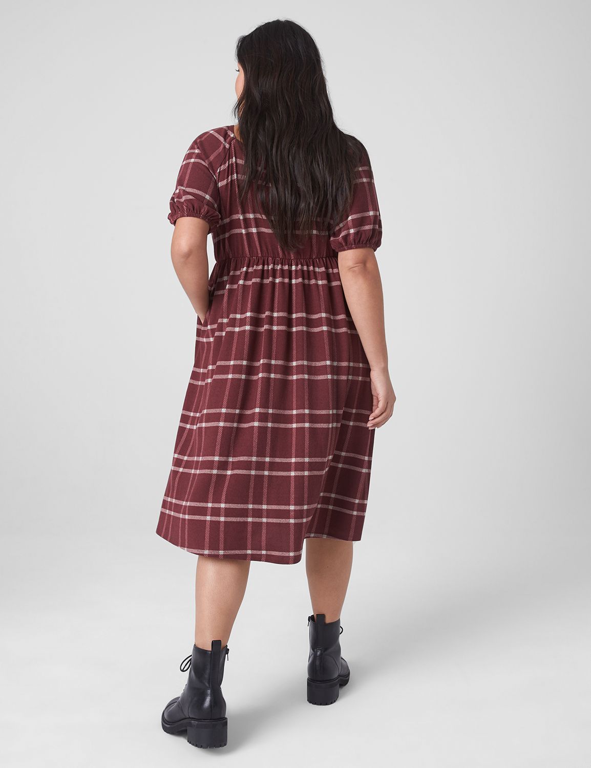 Elbow Sleeve Square Neck Knit Plaid Product Image 2