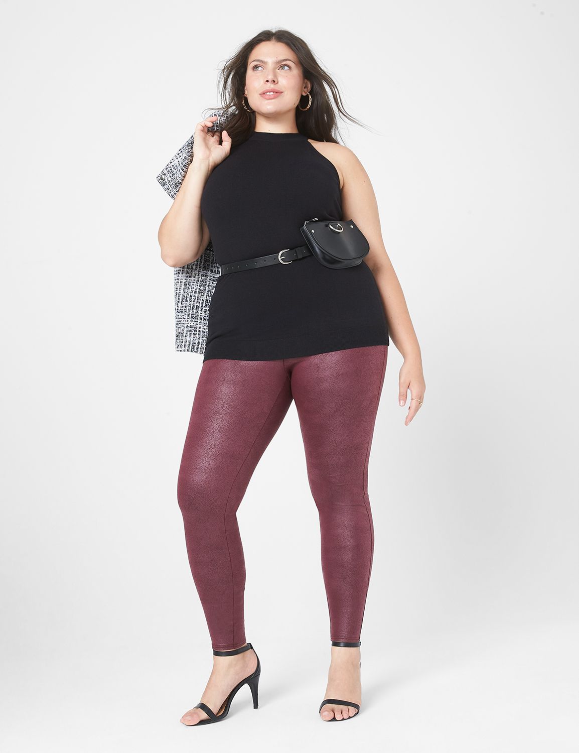 Plus Size Coated Front Ponte Knit Leggings