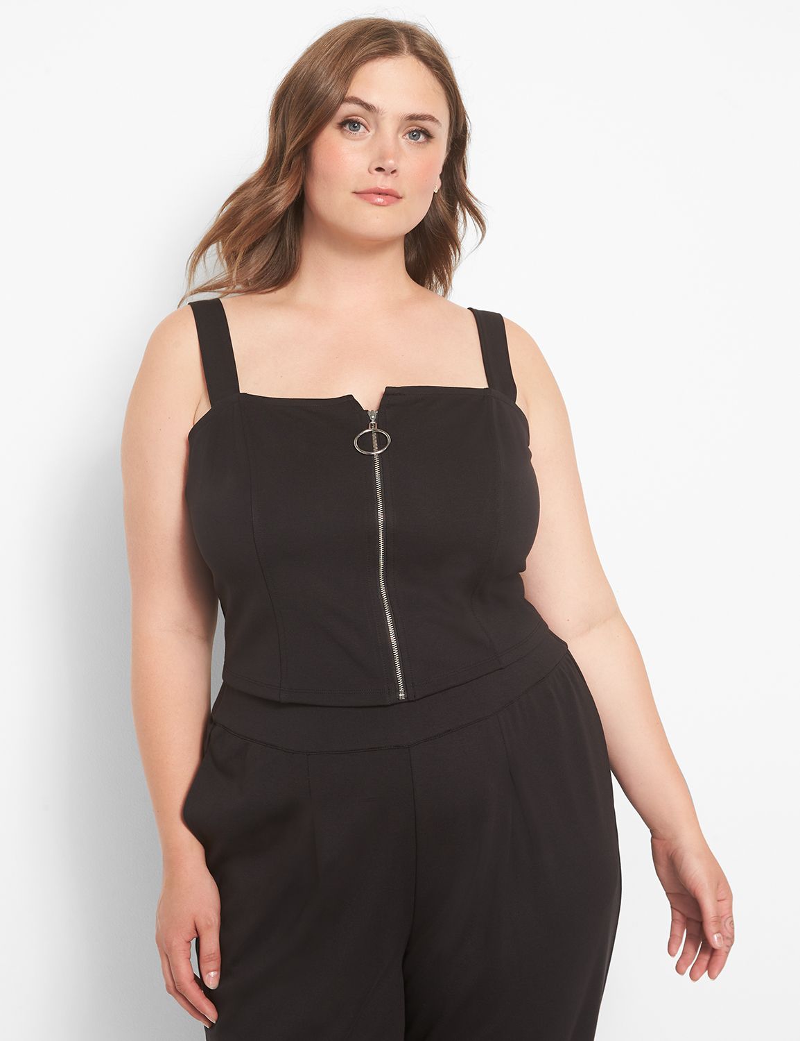 Fitted Square Neck Crop Top With Zi
