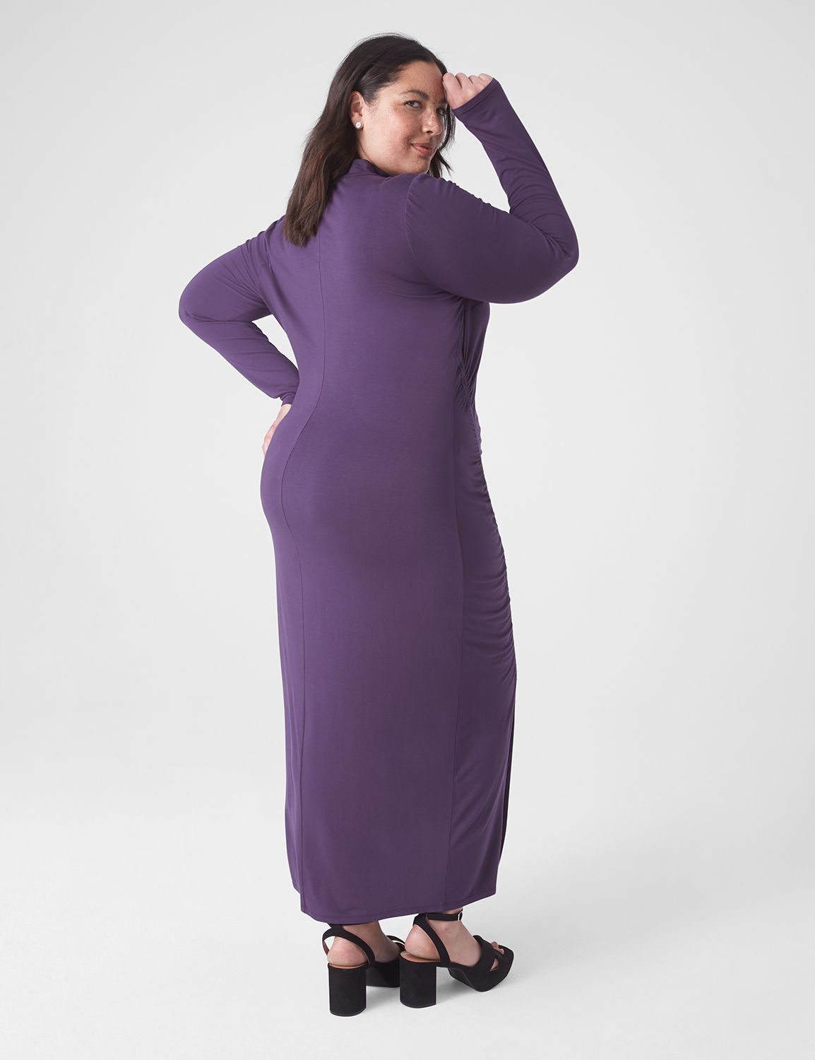 Long Sleeve Mock Neck Side Ruched S Product Image 2