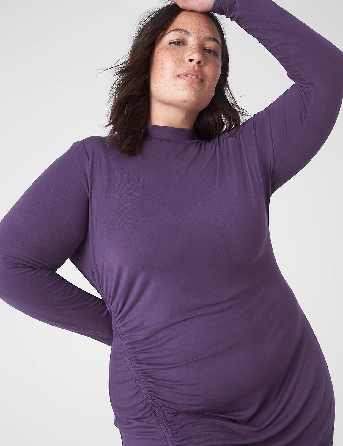 Long Sleeve Mock Neck Side Ruched S Product Image 3
