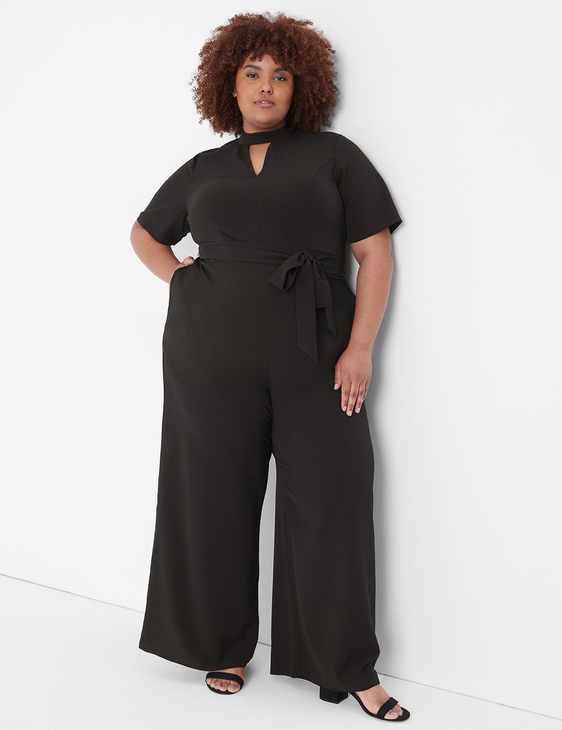 Perfect Sleeve Mock-Neck Wide Leg Jumpsuit | LaneBryant