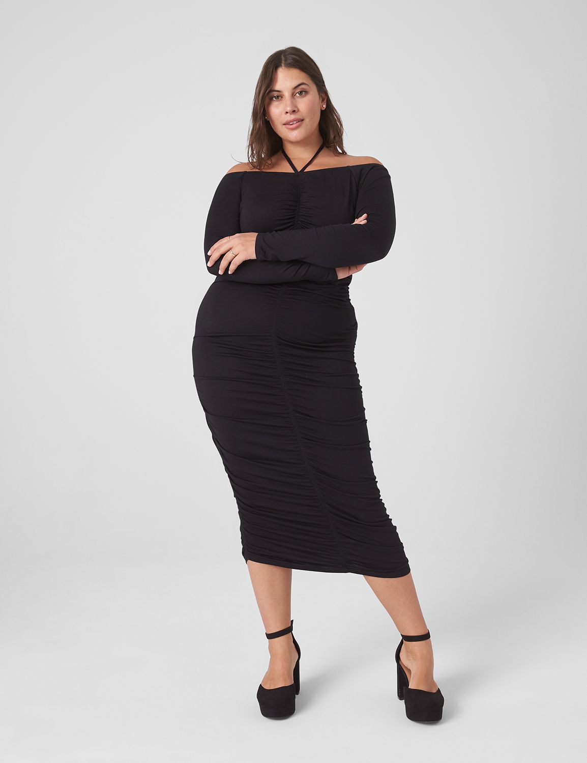 Plus Size Ruched Halter Neck Dress