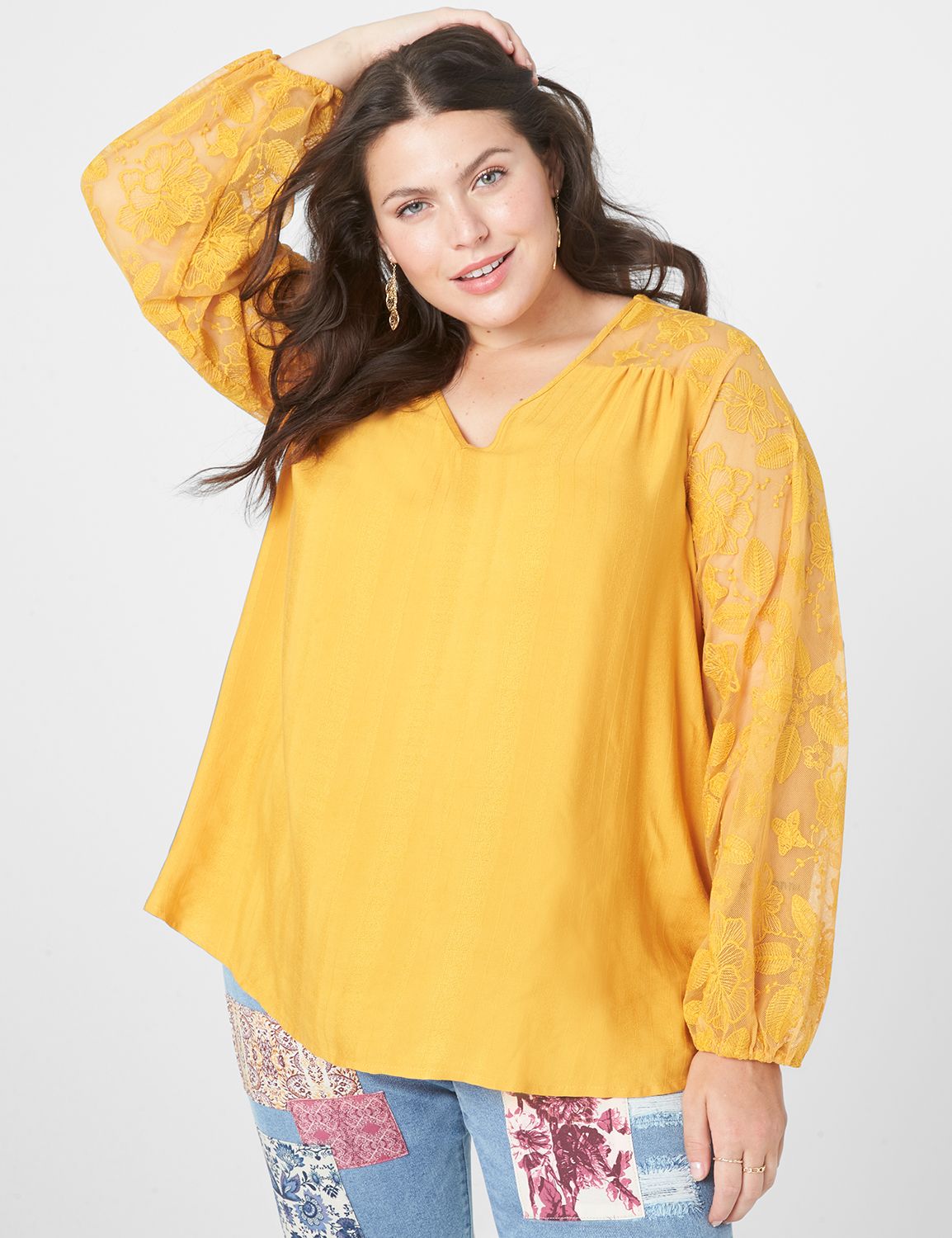 Classic Long Sleeve V Neck Embroide | LaneBryant