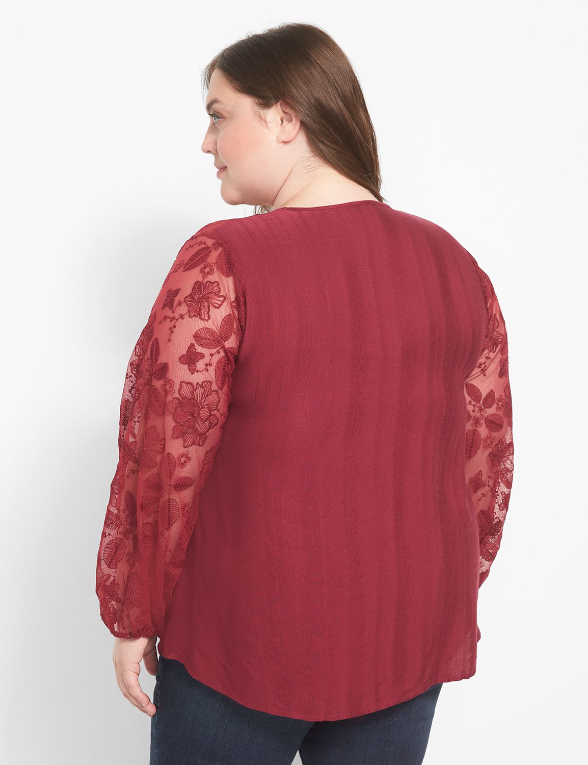 Classic Long Sleeve V Neck Embroide | LaneBryant