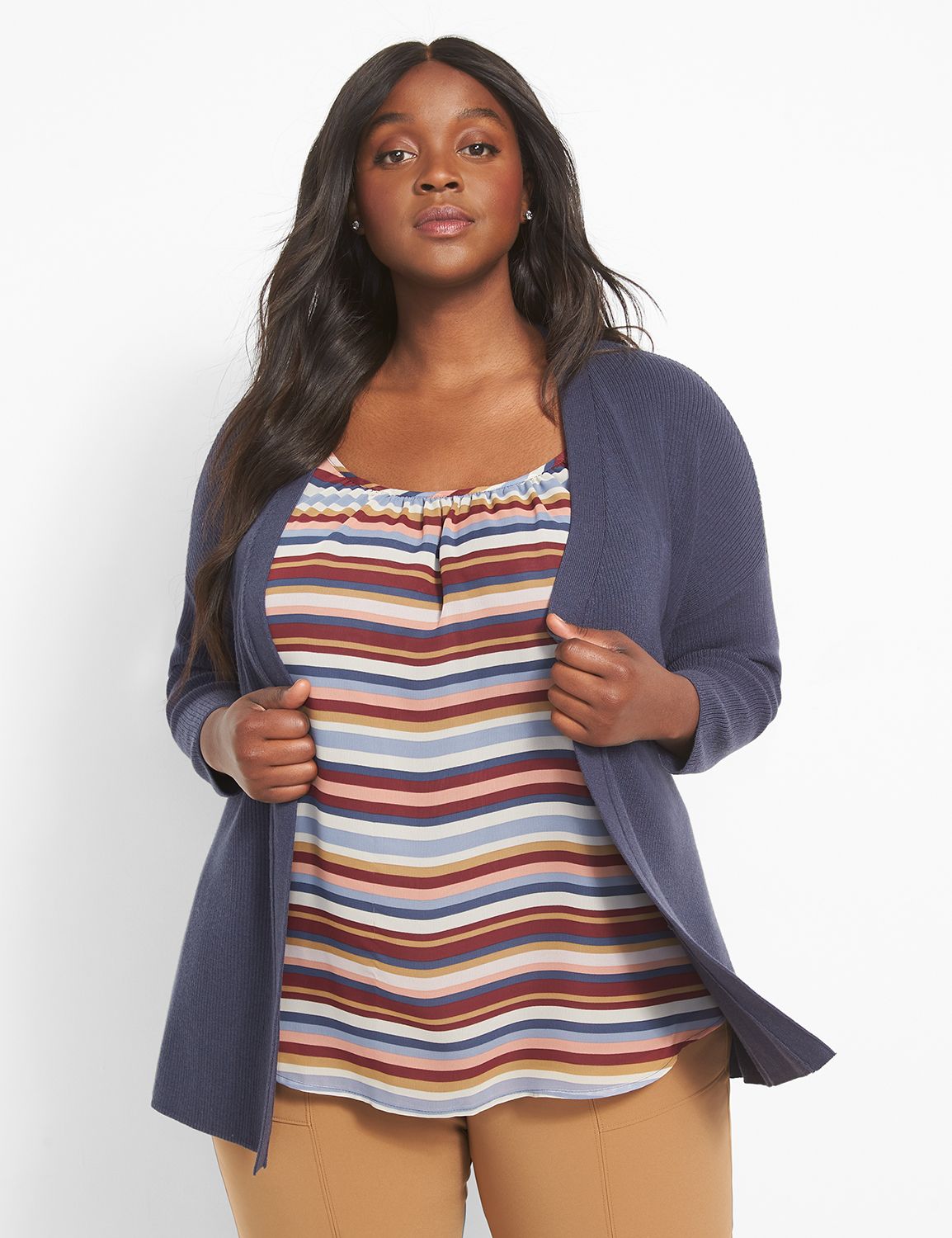 3/4-Sleeve Open-Front Cardigan, LaneBryant