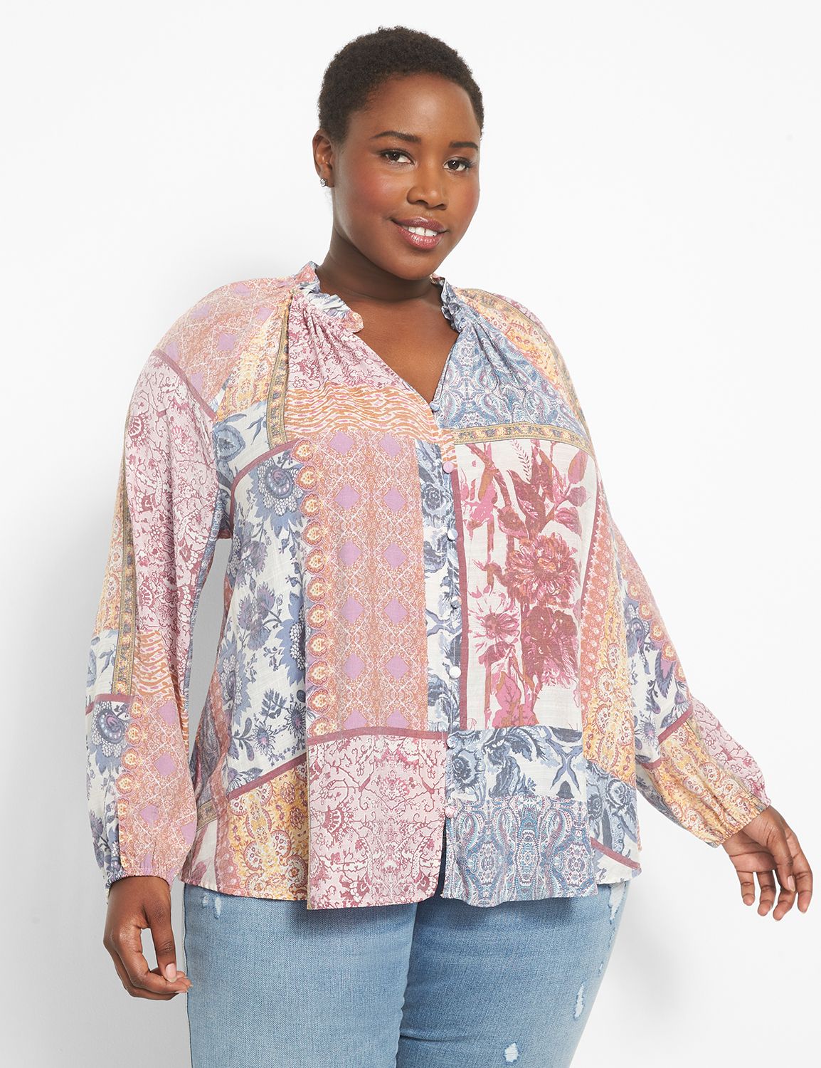 Long Sleeve Split Neck Shirt