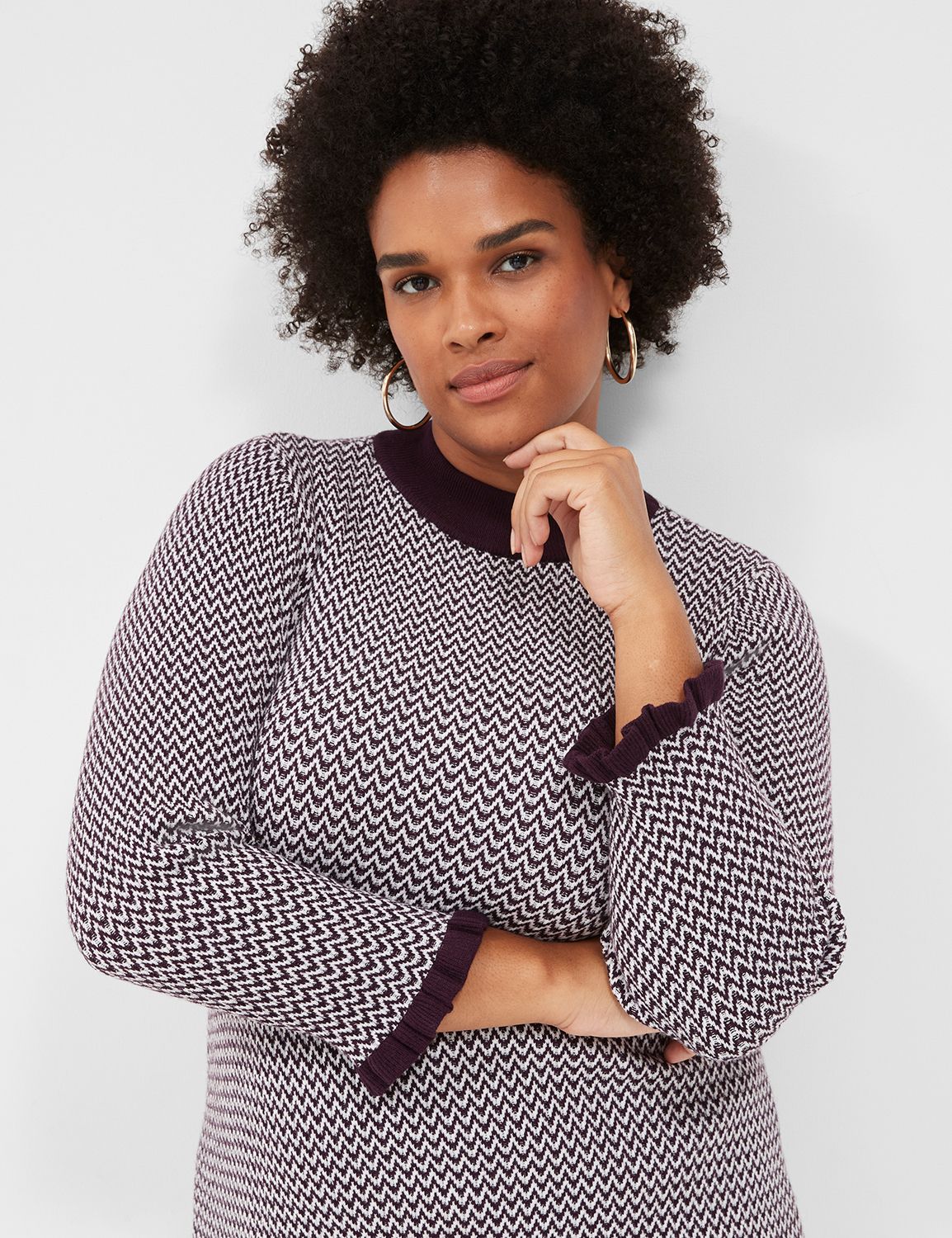 3/4 Sleeve Mock Neck Stripe Detail Product Image 3