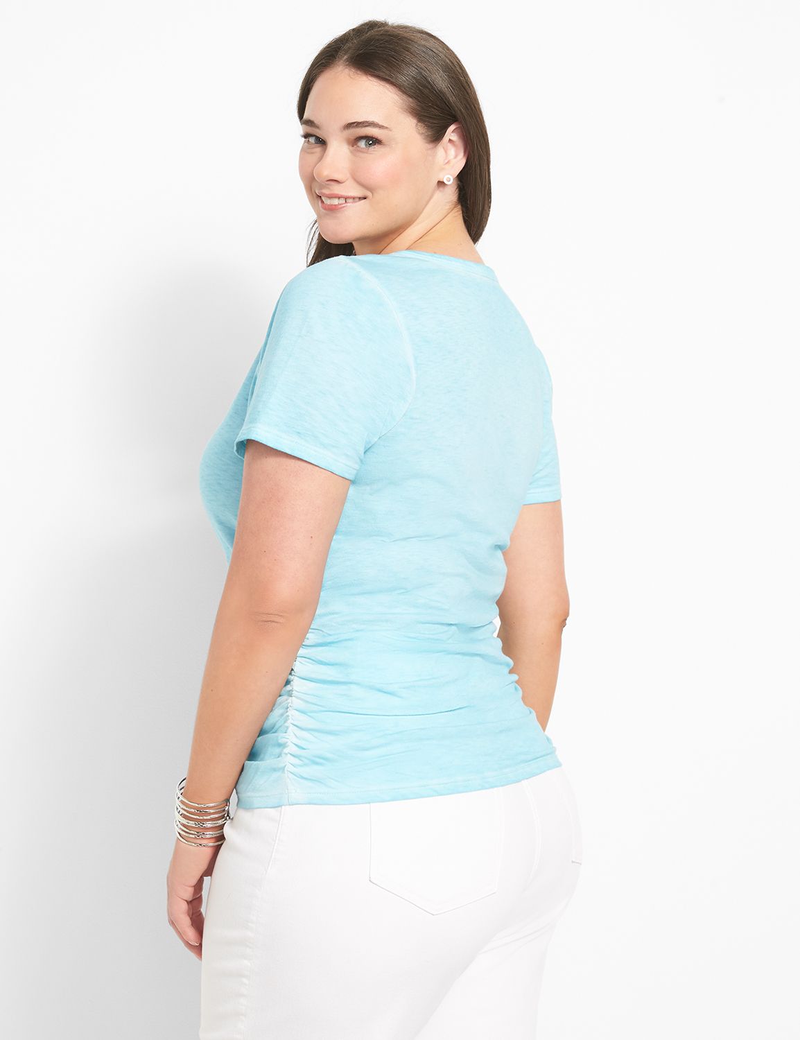 PLUS Ruched V Neck Short Sleeve Top