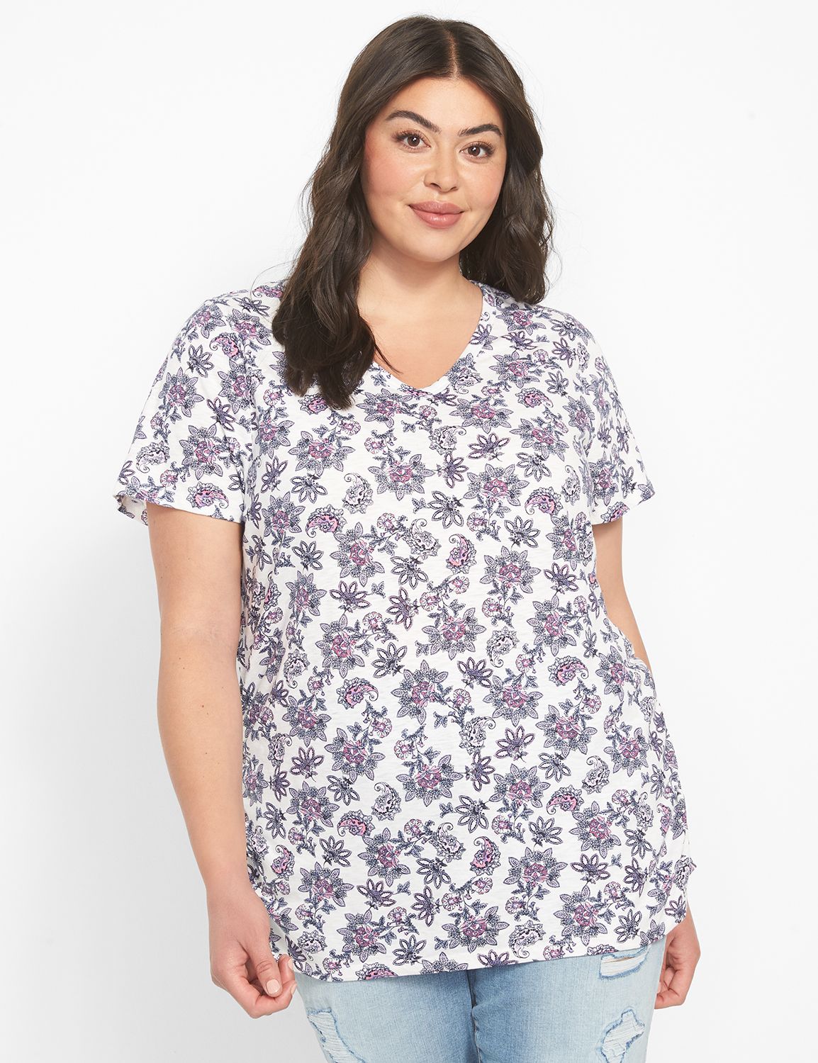 Short Sleeve V neck Side Ruched Tee Product Image 1