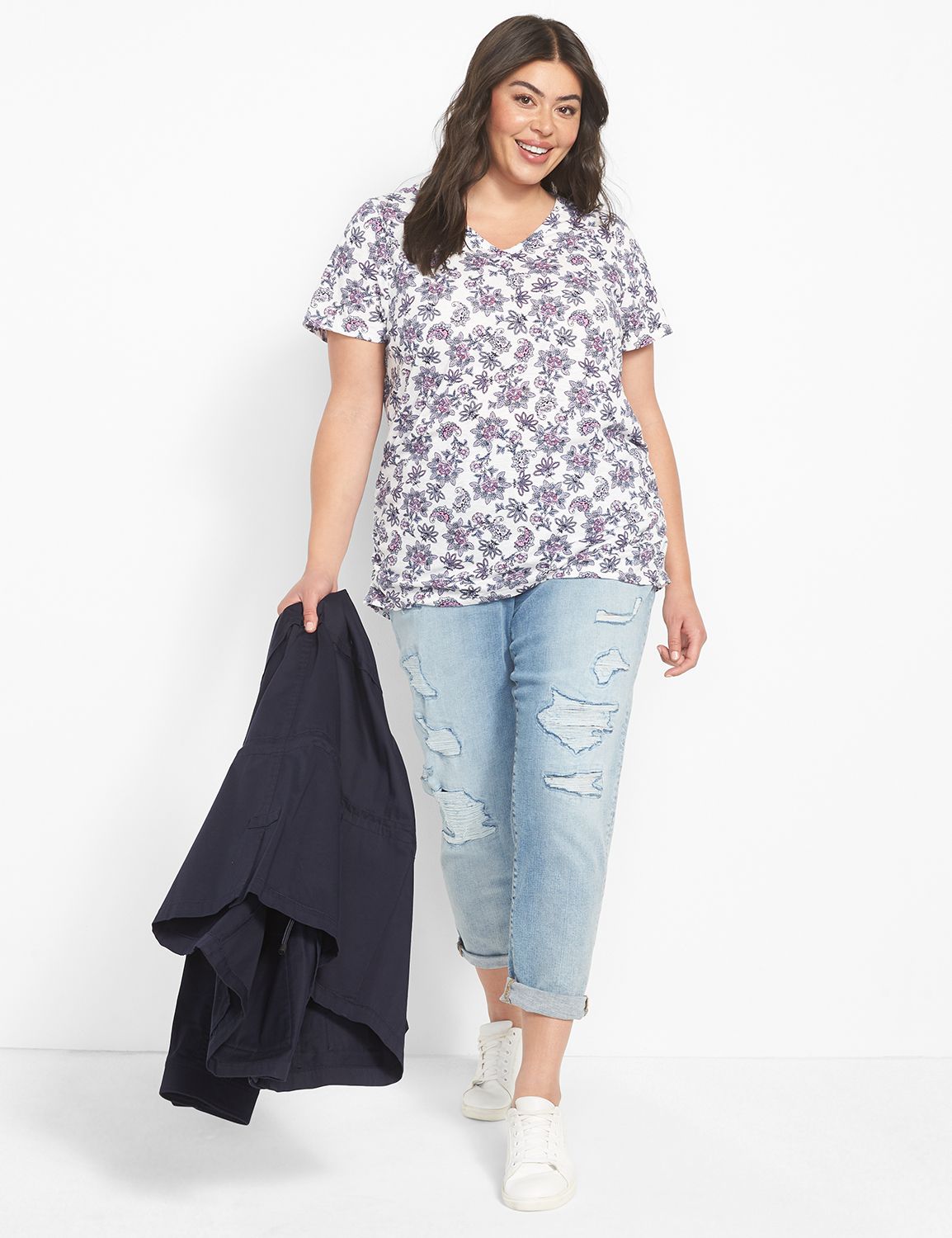 Short Sleeve V neck Side Ruched Tee Product Image 3
