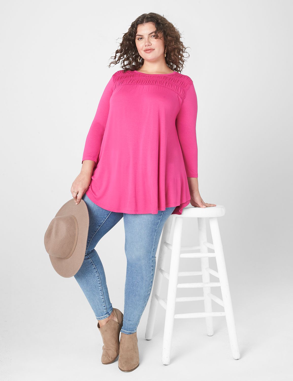 Swing 3/4 Sleeve Smocked Yoke Drape