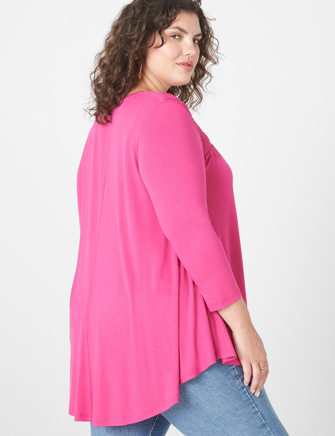 Swing 3/4 Sleeve Smocked Yoke Drape