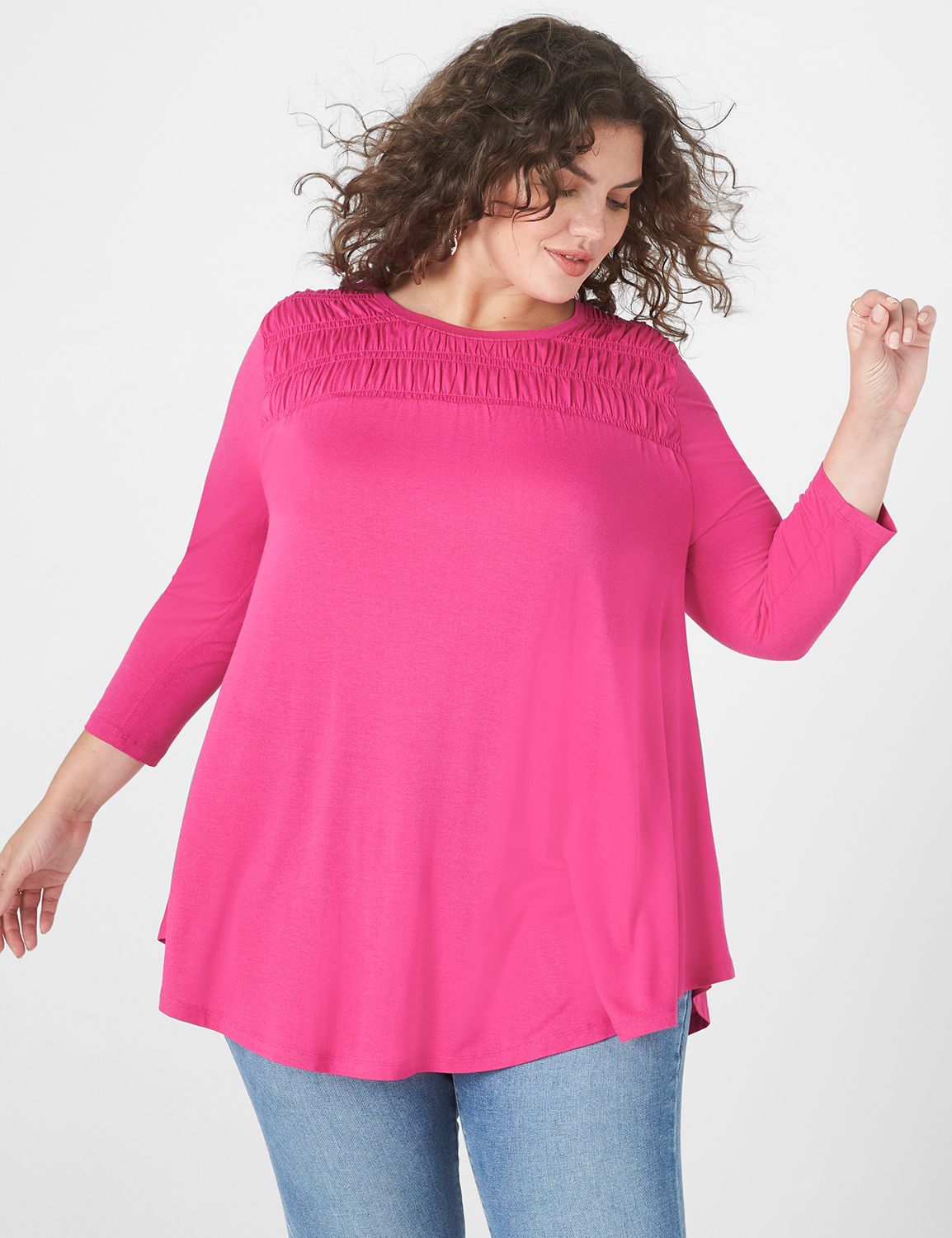 Swing 3/4 Sleeve Smocked Yoke Drape