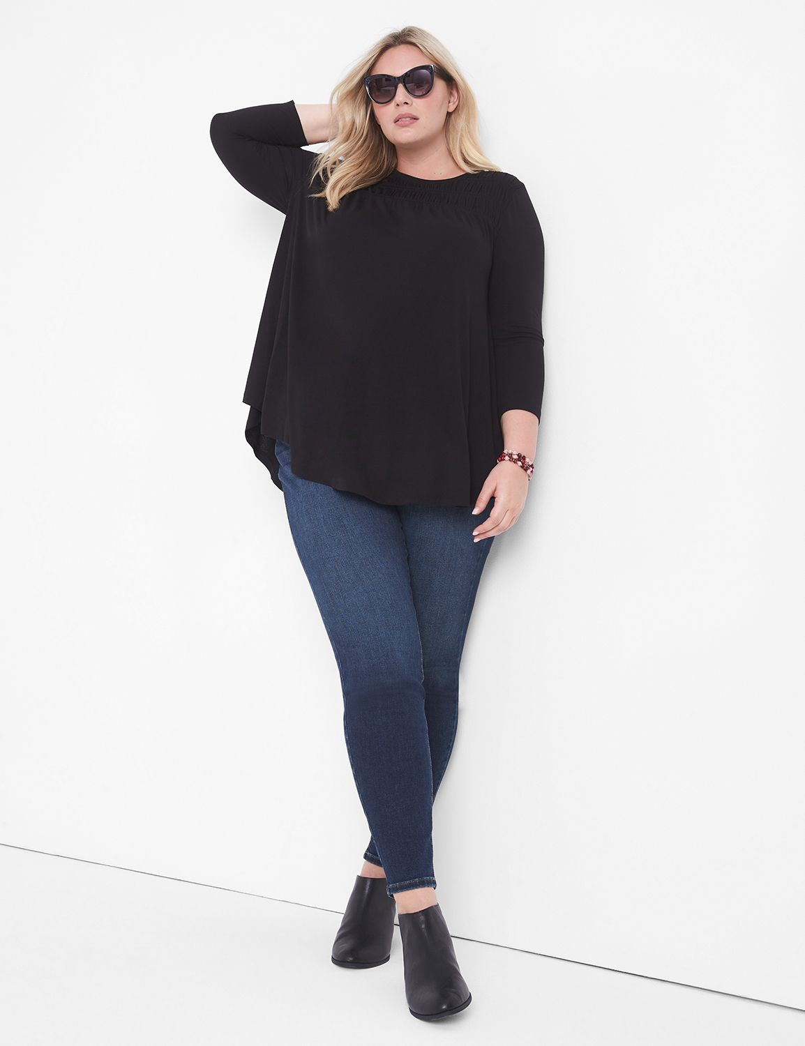 Swing 3/4 Sleeve Smocked Yoke Drape