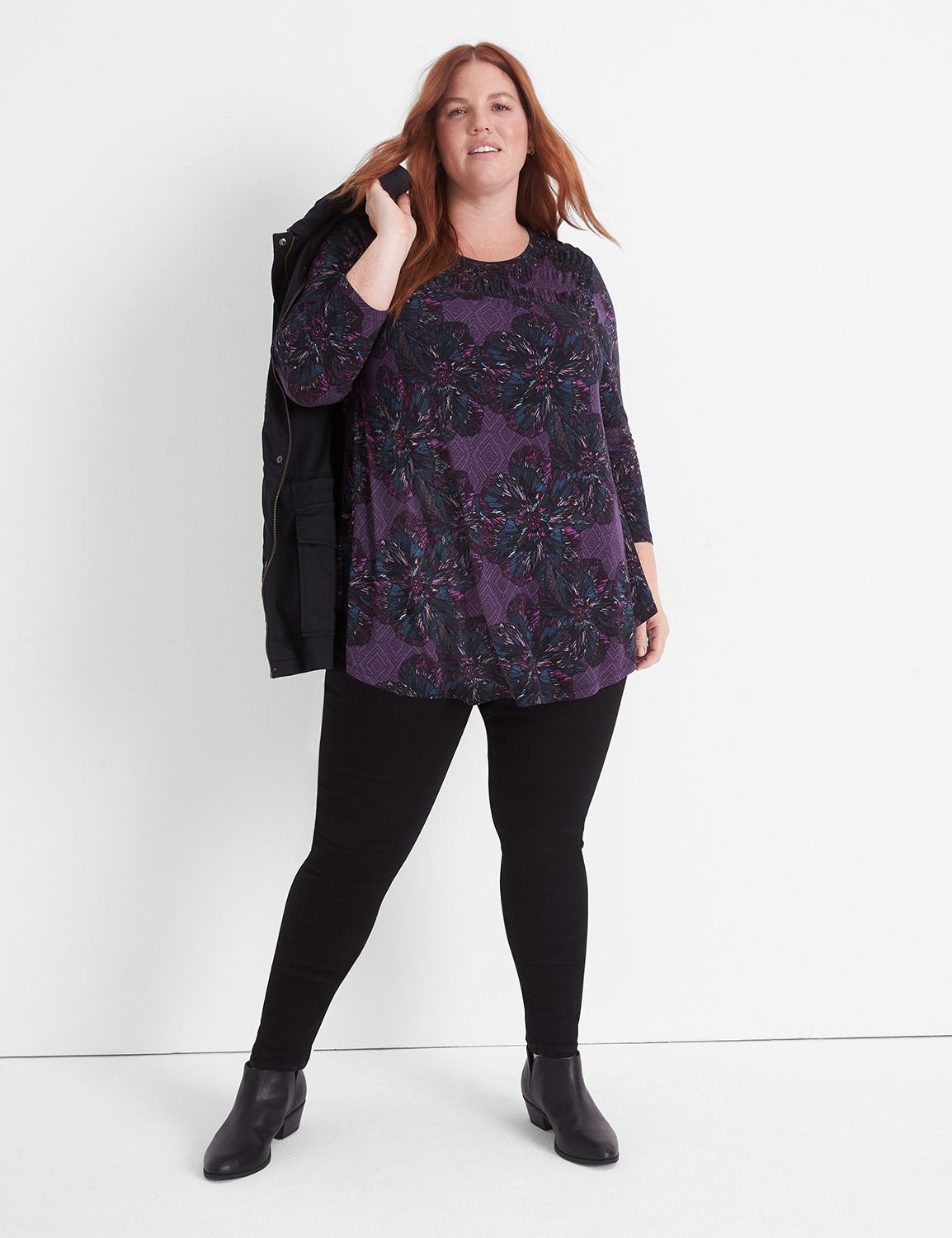 Swing 3/4 Sleeve Smocked Yoke Drape