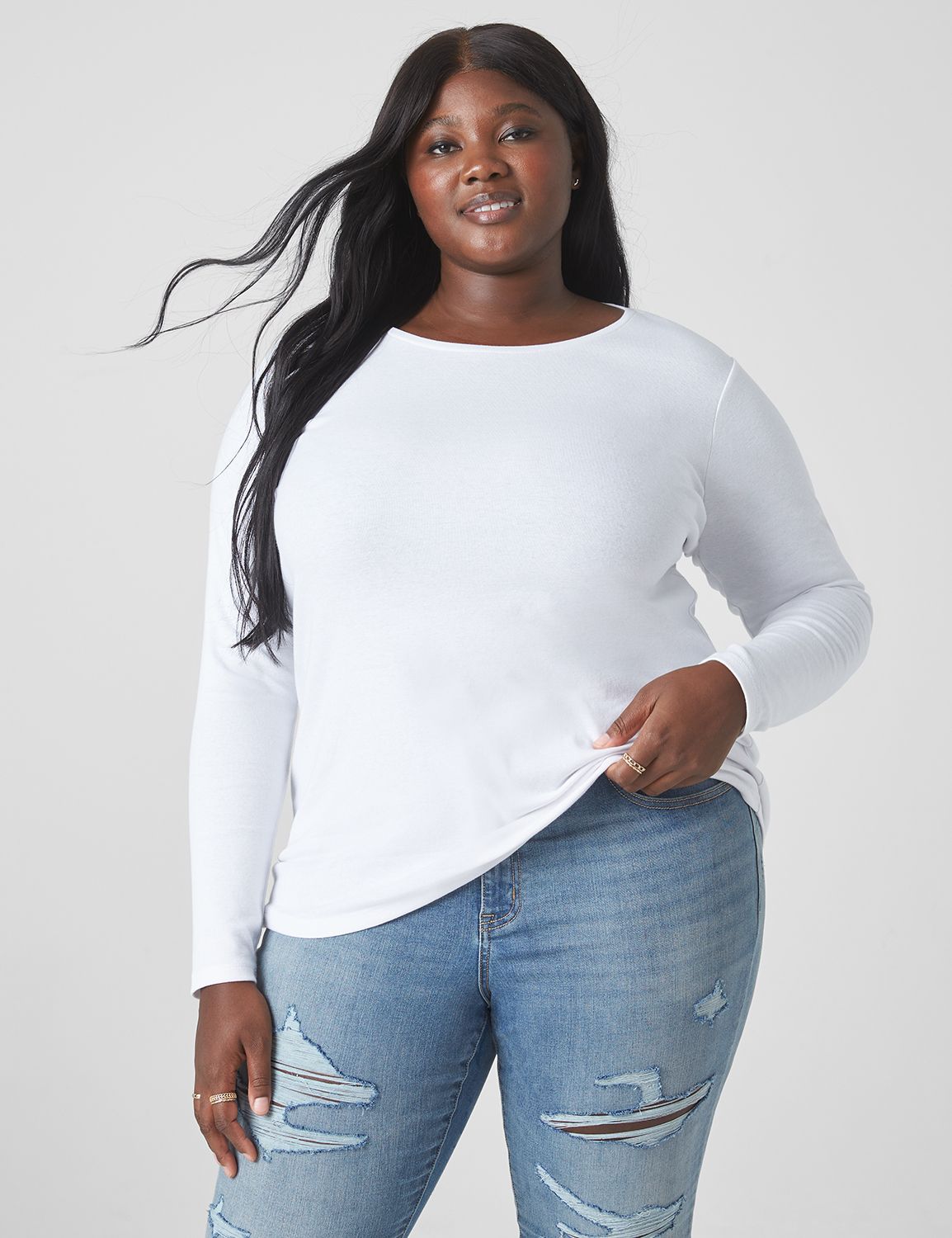 Lane Bryant Long-Sleeve Crew-Neck Layering Tee / Cafe