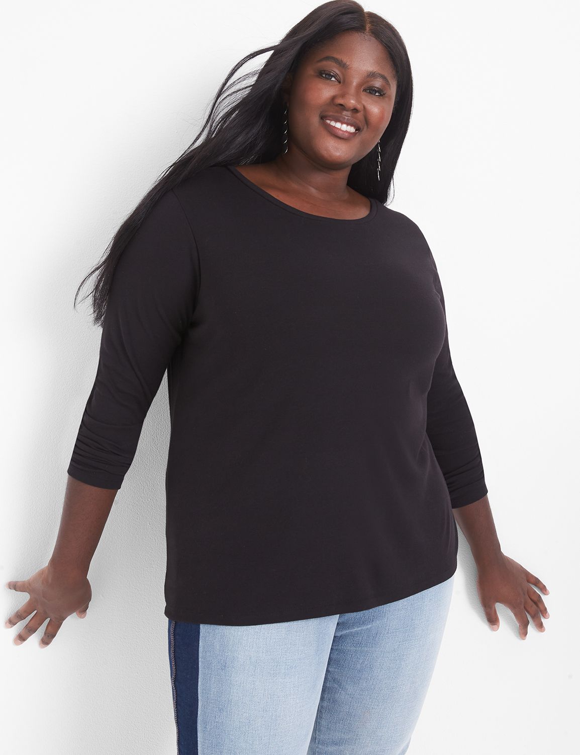 Single Layered Crew Neck 3/4 SL Long Top main image 1