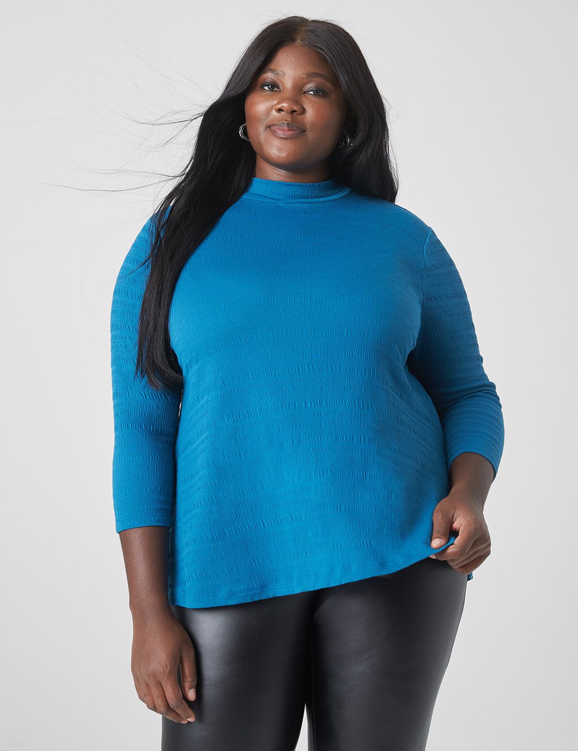 Crushed Smocked Sleeve Tang V-Neck main image 1