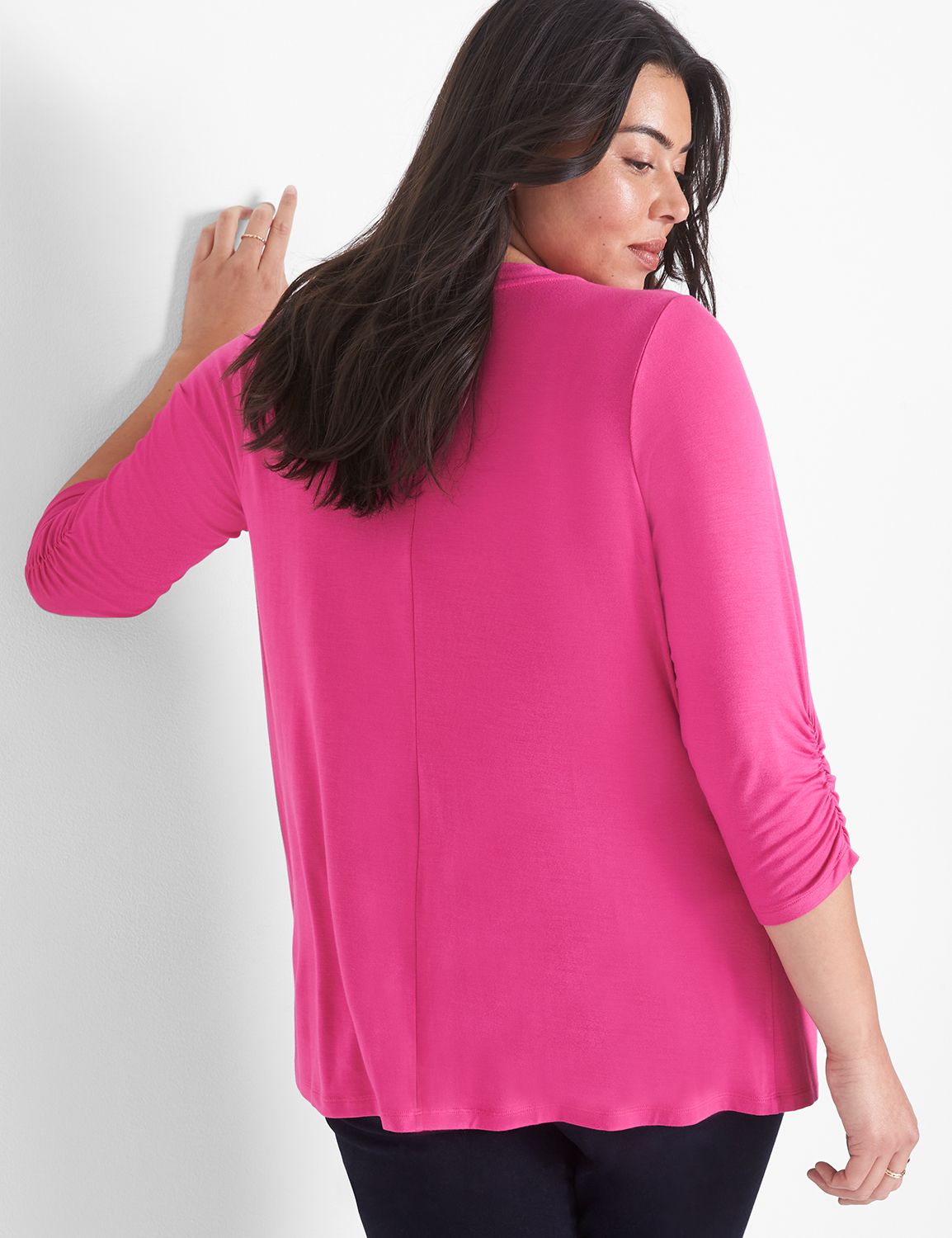 3/4 Sleeve Ruched Sleeve Open Front | LaneBryant