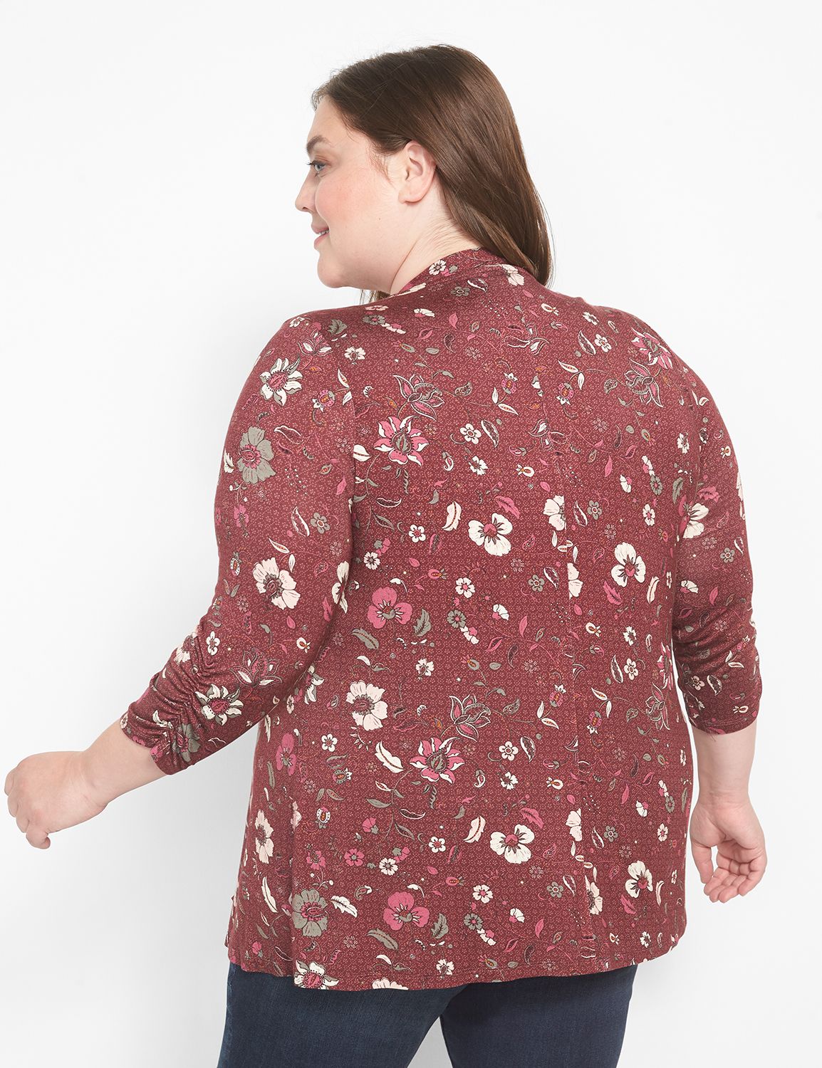 3/4 Sleeve Ruched Sleeve Open Front Product Image 2