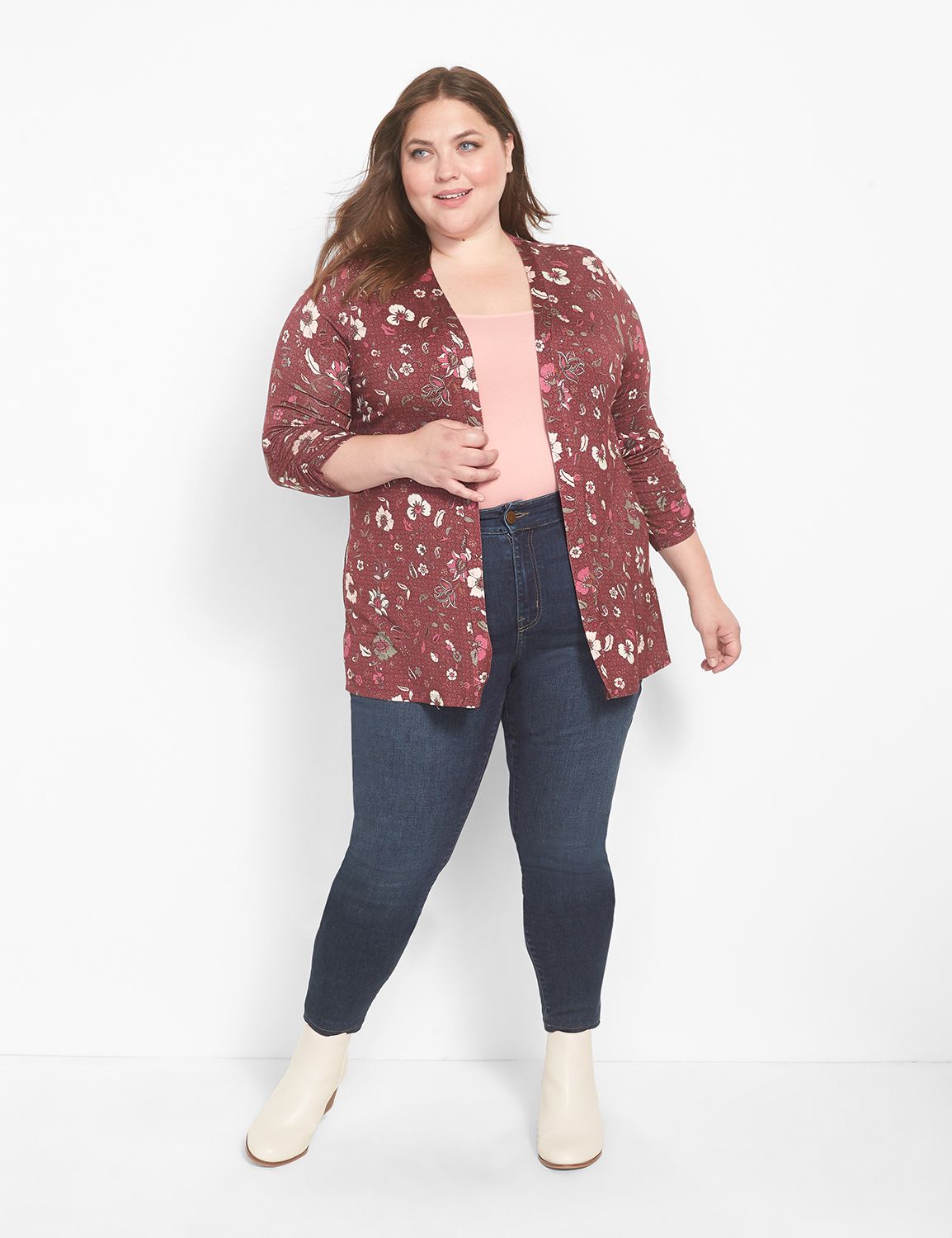 3/4 Sleeve Ruched Sleeve Open Front Product Image 3