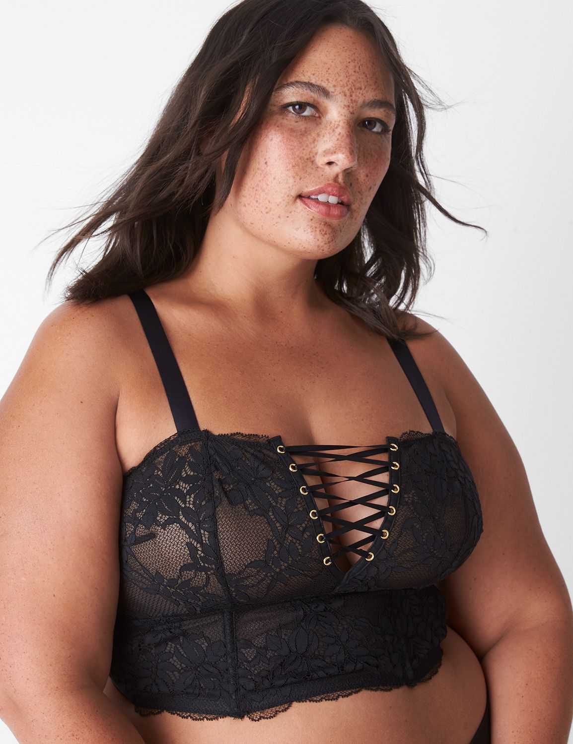 Plus Size Patterned Lace Caged Side Bustier Bodysuit - Black