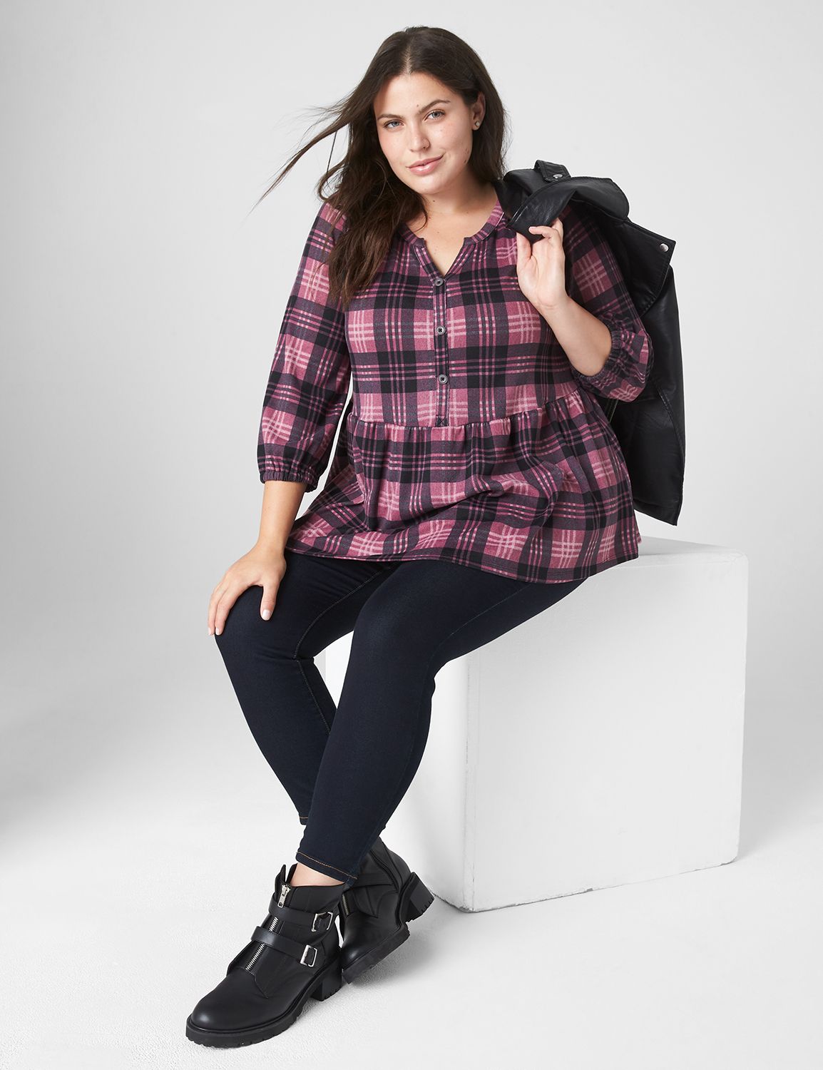 Swing 3/4 Blouson Sleeve Henley Bab Product Image 3