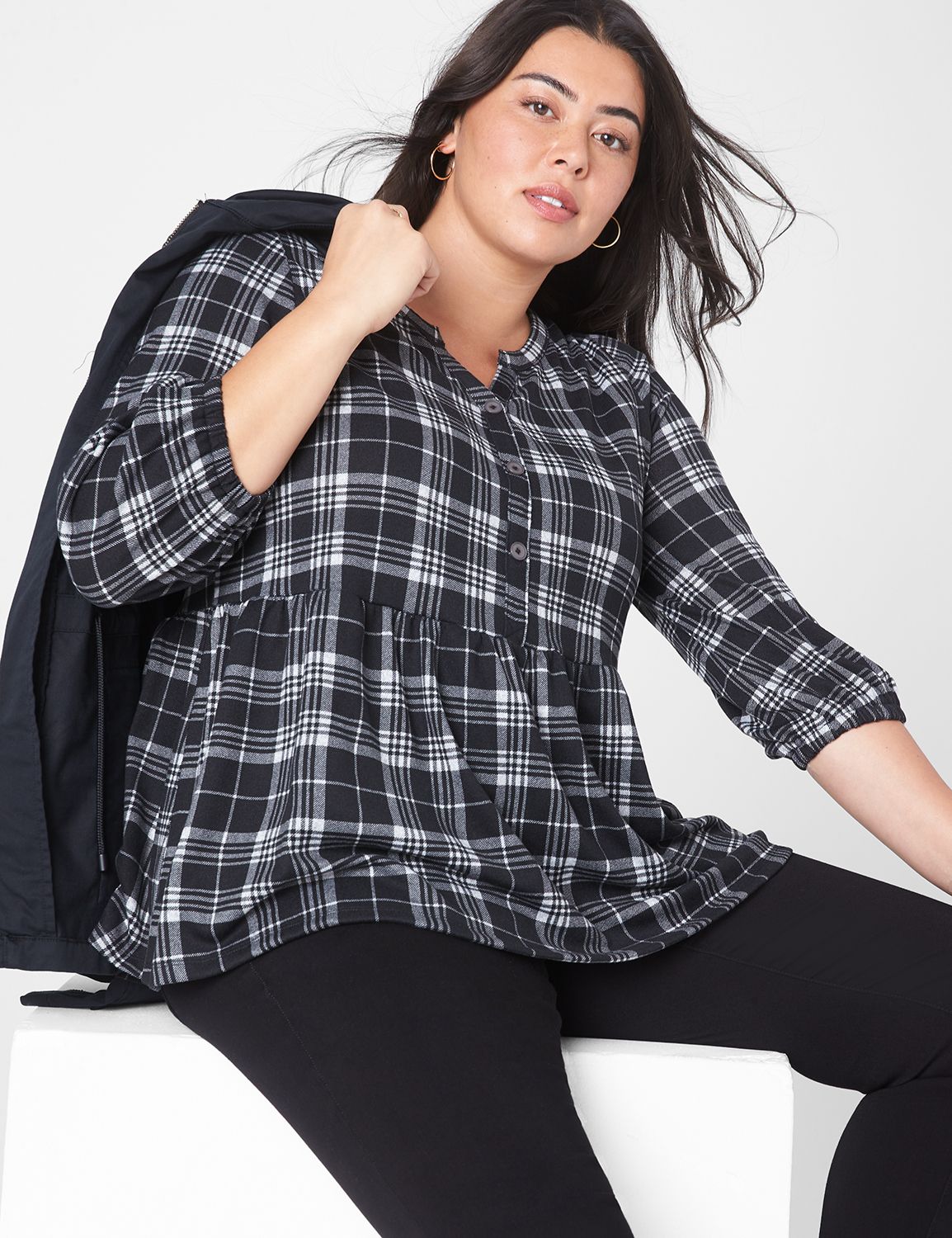 Swing 3/4 Blouson Sleeve Henley Bab Product Image 1