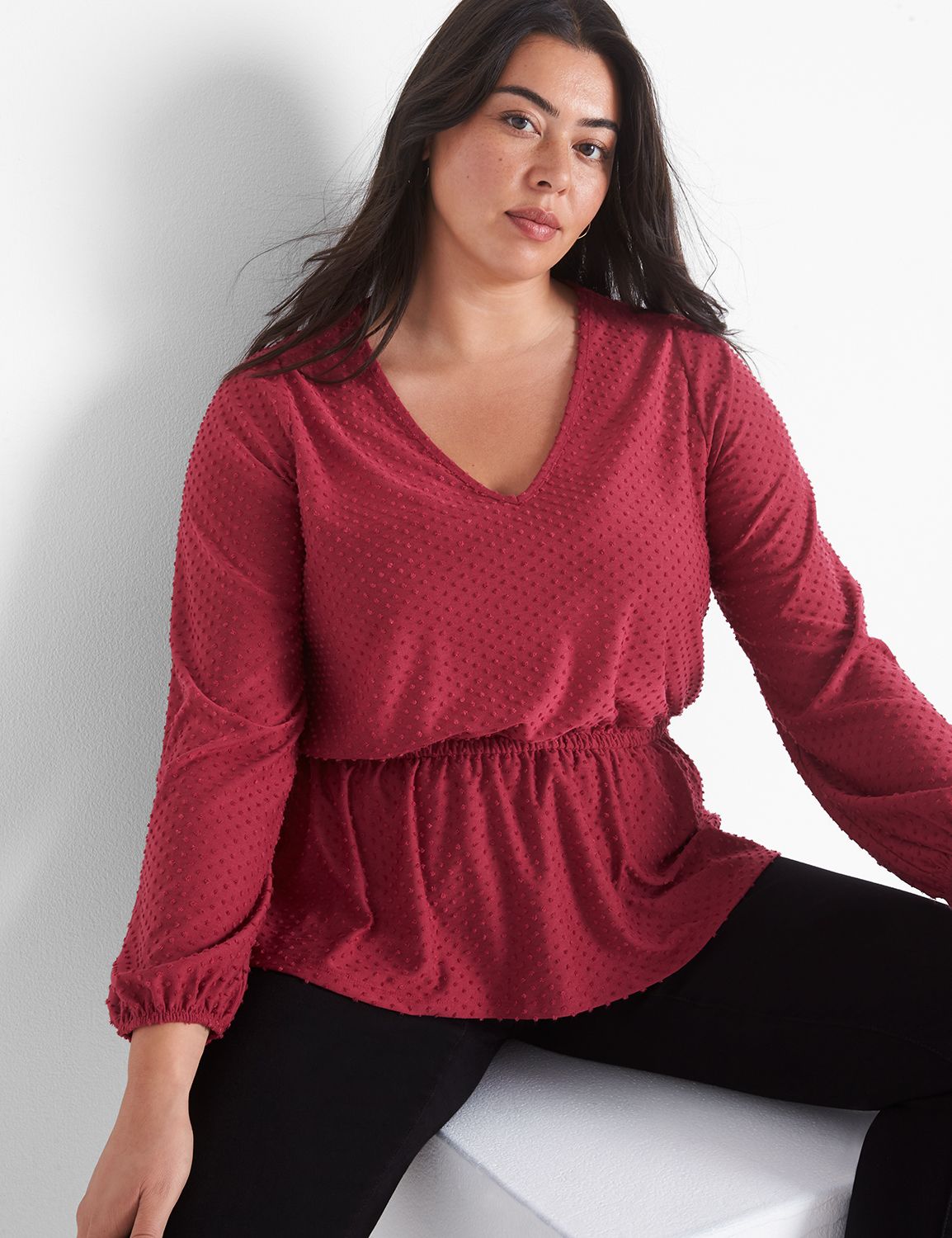 Classic Long Sleeve Blouson Faux V- Product Image 1