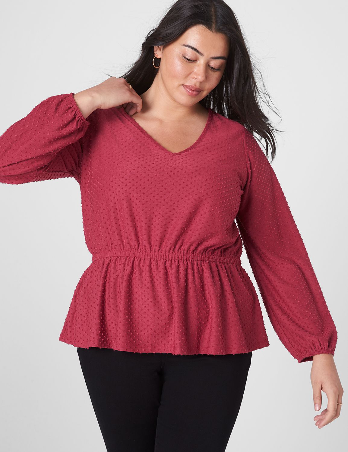 Classic Long Sleeve Blouson Faux V- Product Image 3