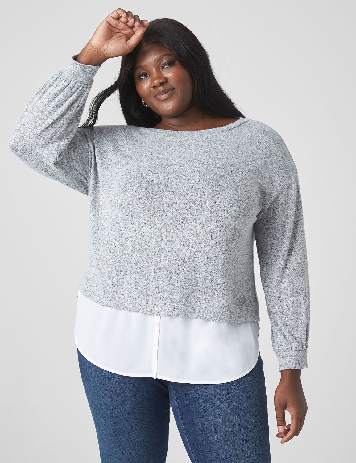 Classic Long Sleeve Boatneck Top With Shirttail Hem