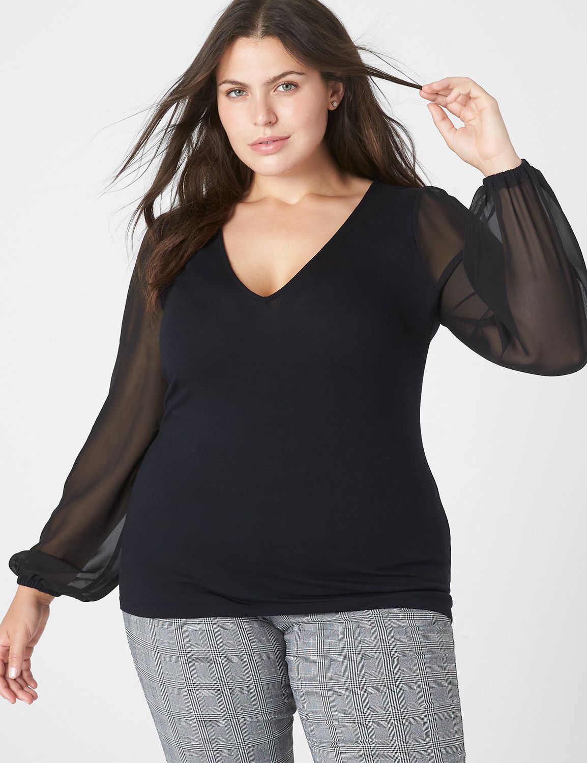 Fitted Long Blouson Deep V-Neck Tee Product Image 1
