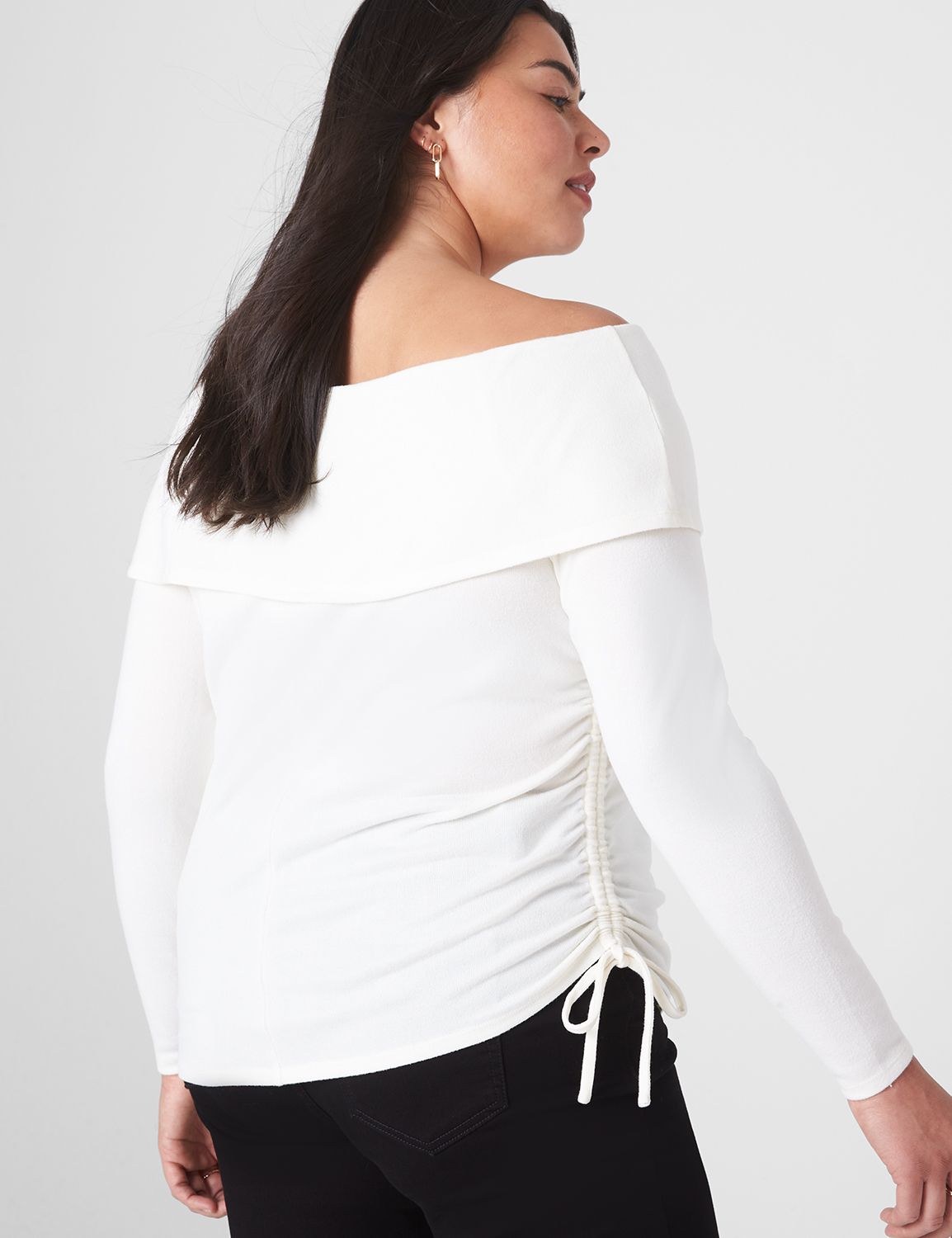 Classic Long-Sleeve Off-The-Shoulder Cowl Knit Top