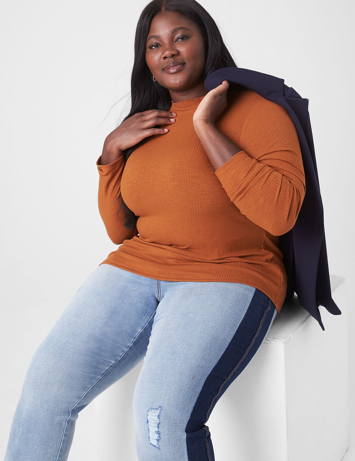 Mock neck cap-sleeve tee