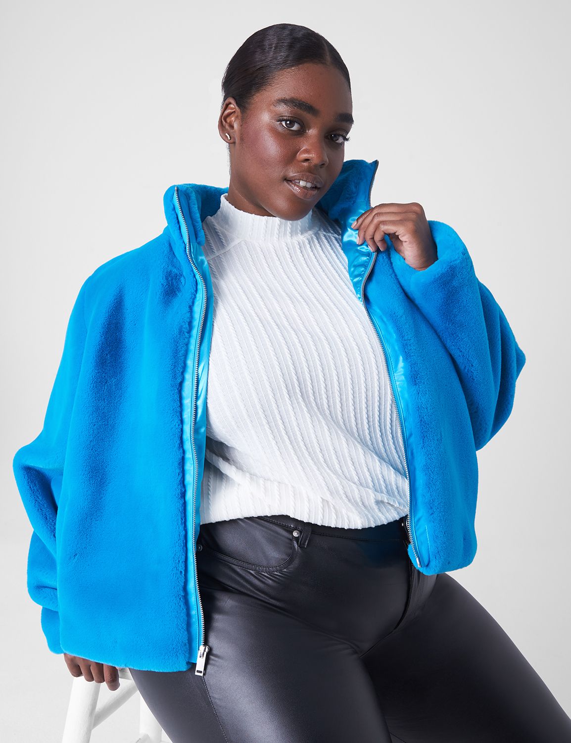 Plus size blue store fur coat