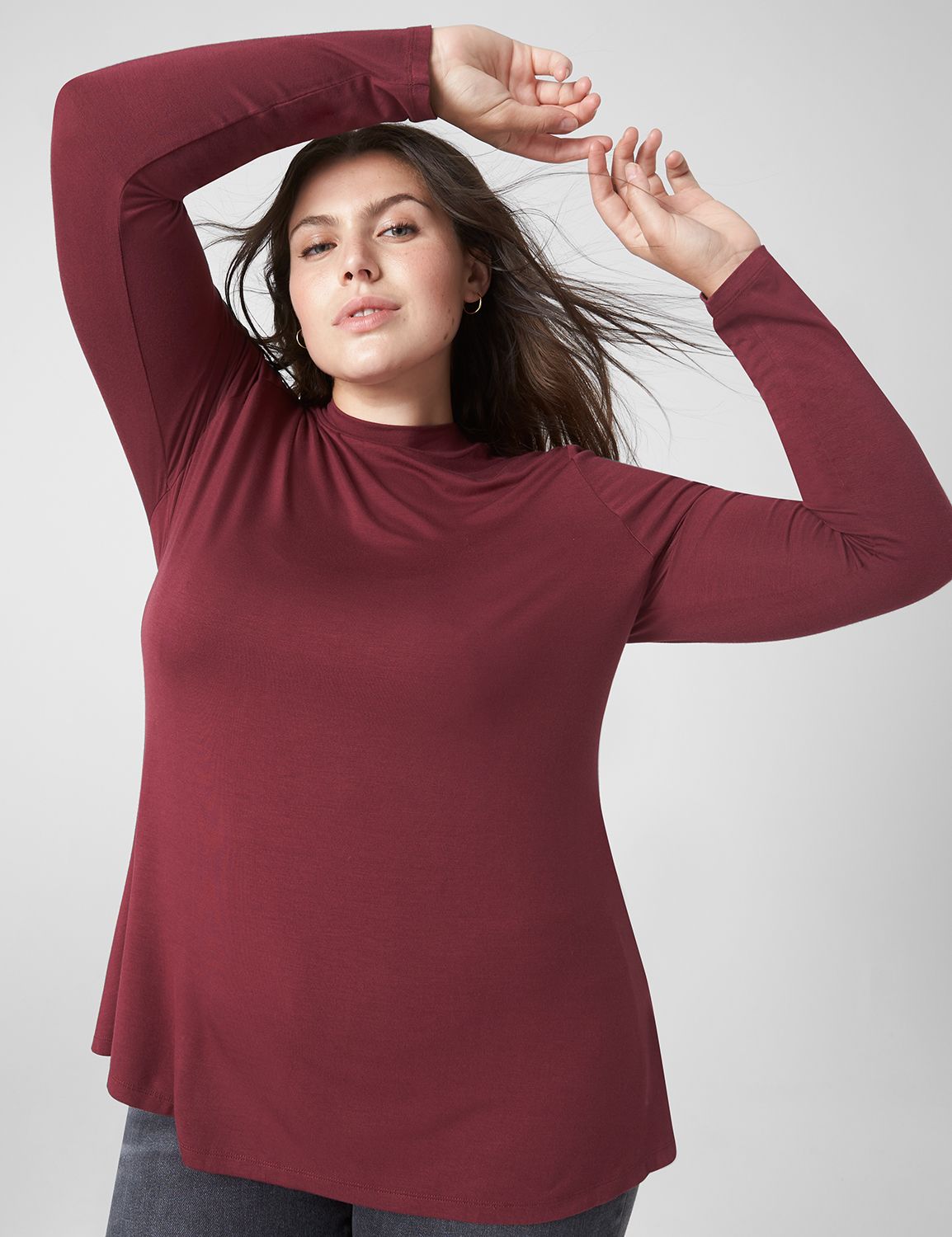 Long-Sleeve Luxe Mock-Neck Swing T-Shirt for Women