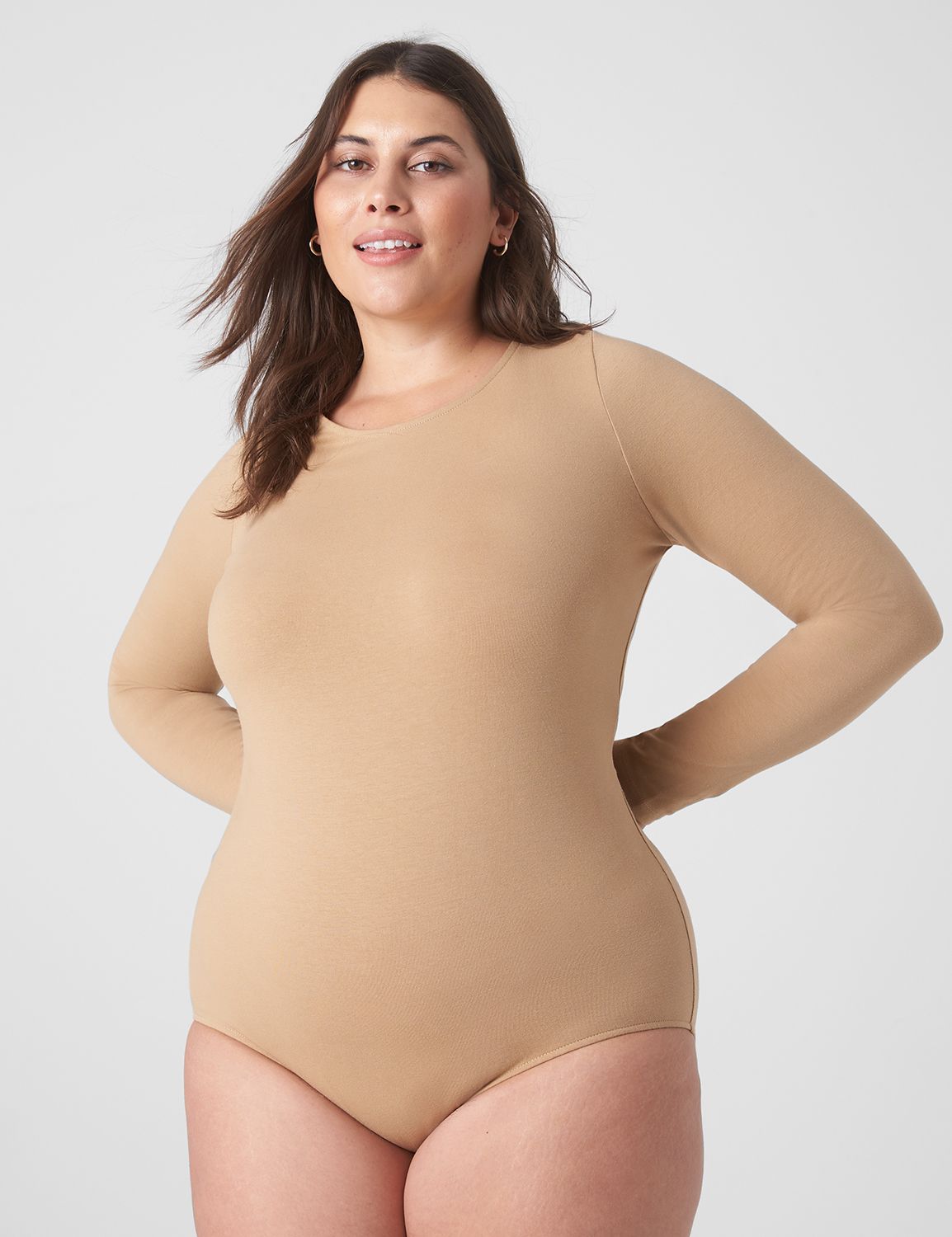  Plus Size Long Sleeve Bodysuit for Women, Crew Neck