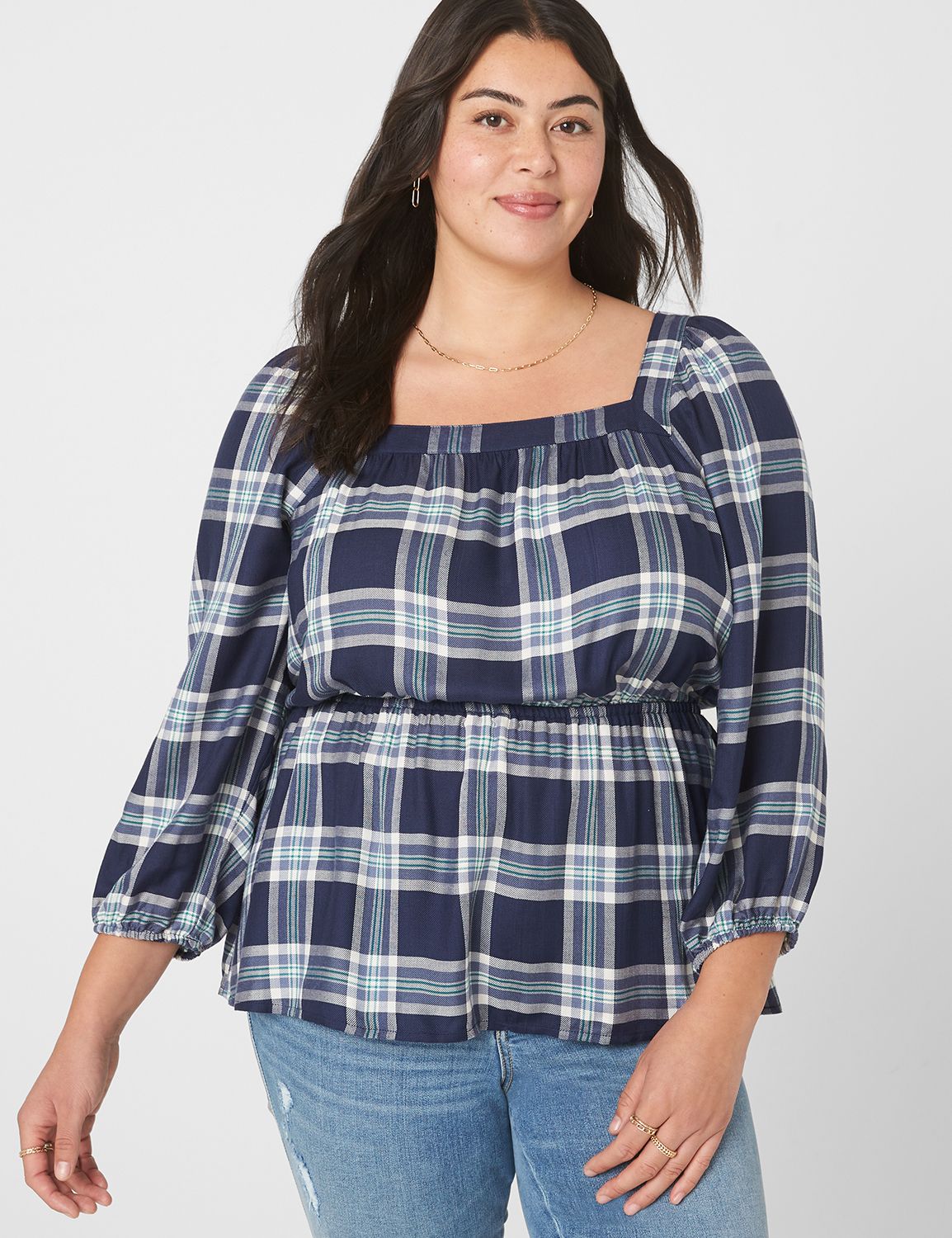 Classic 3/4 Sleeve Square Neck Pepl Product Image 1