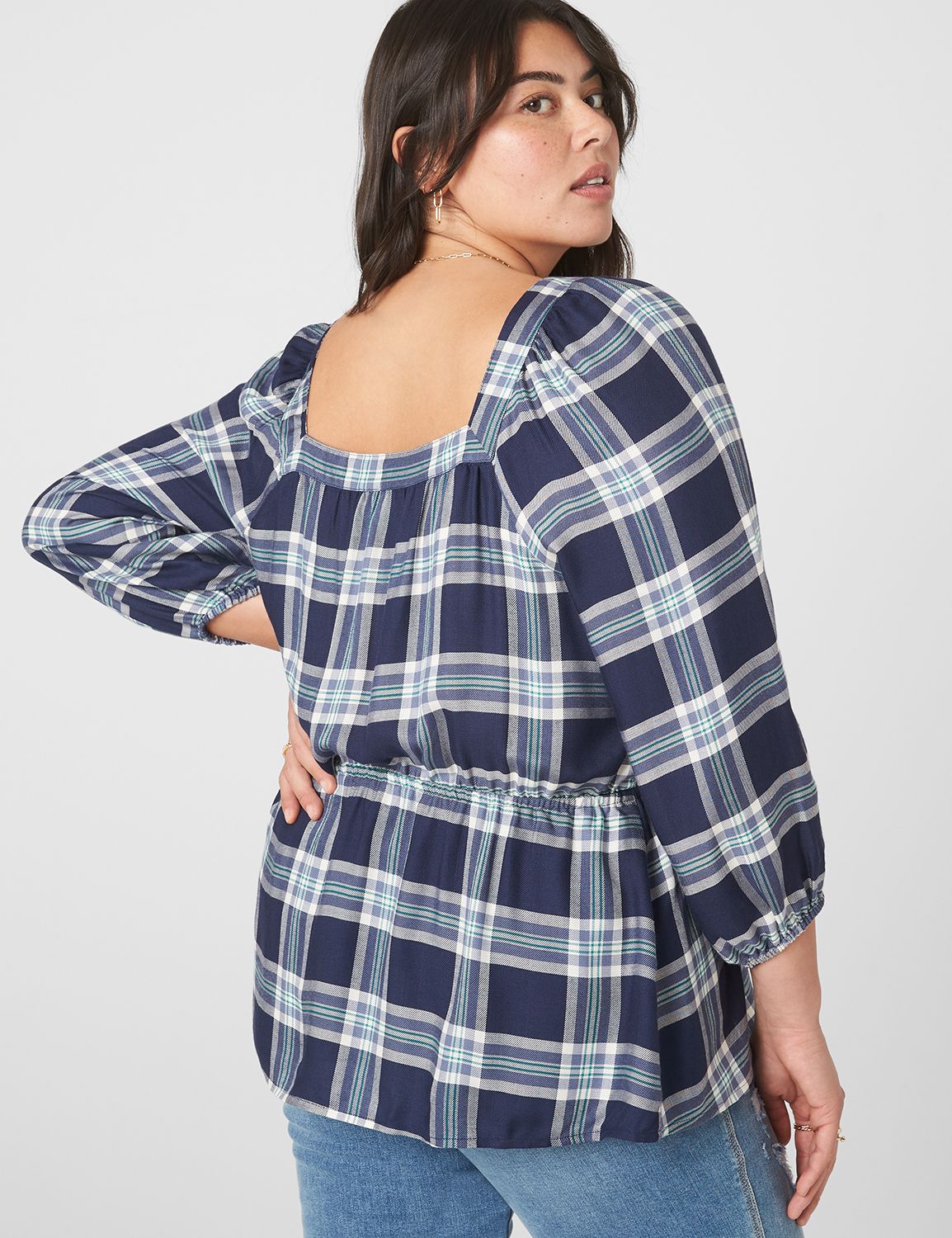 Classic 3/4 Sleeve Square Neck Pepl Product Image 2