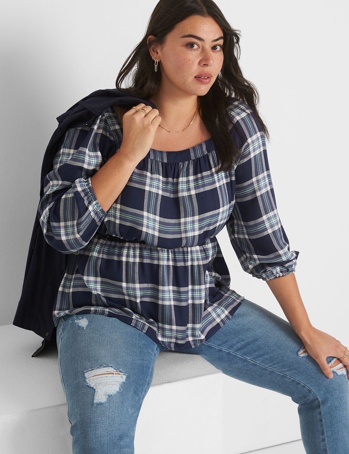 Classic 3/4 Sleeve Square Neck Pepl Product Image 3