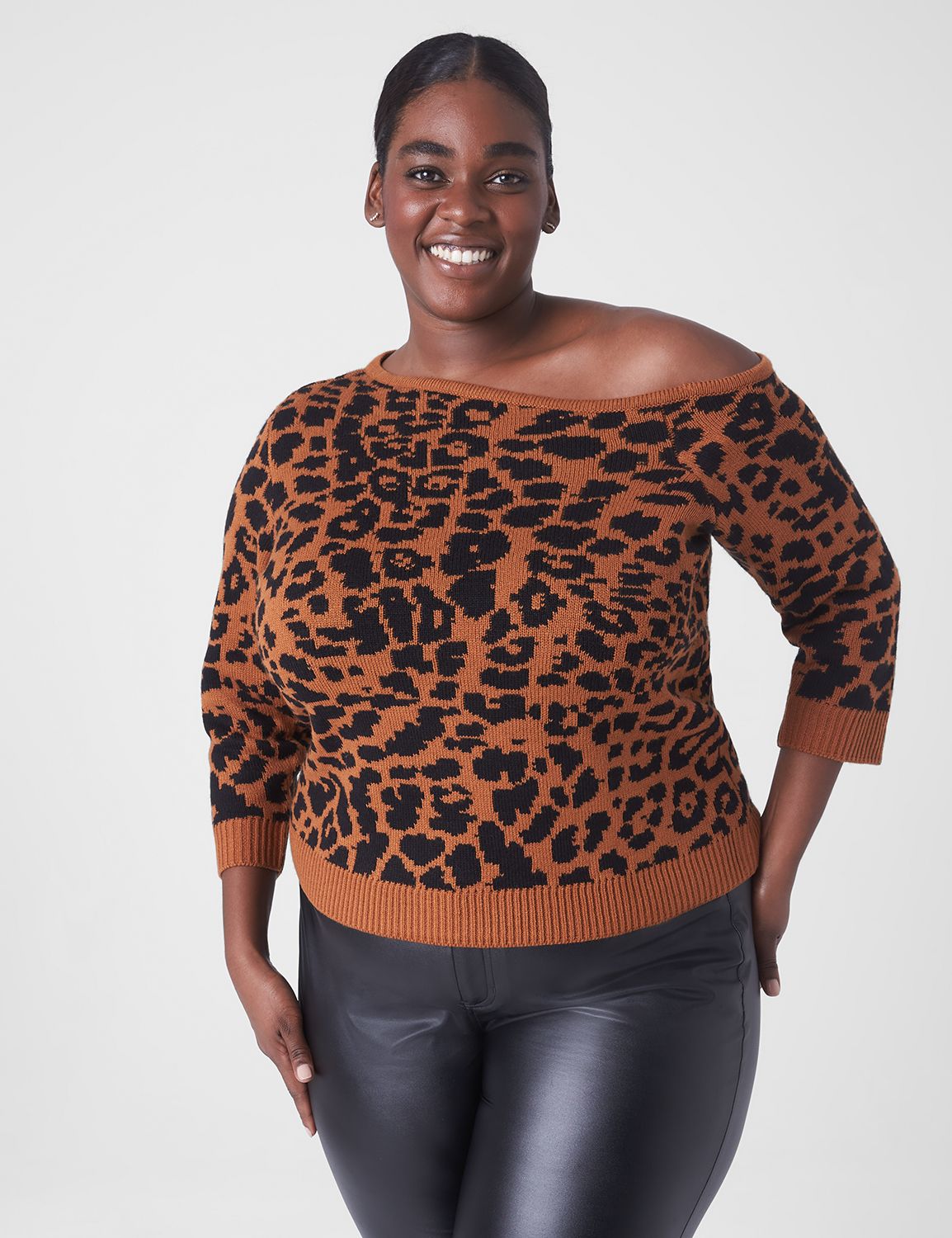 Fitted One-Shoulder Jacquard Sweater | LaneBryant