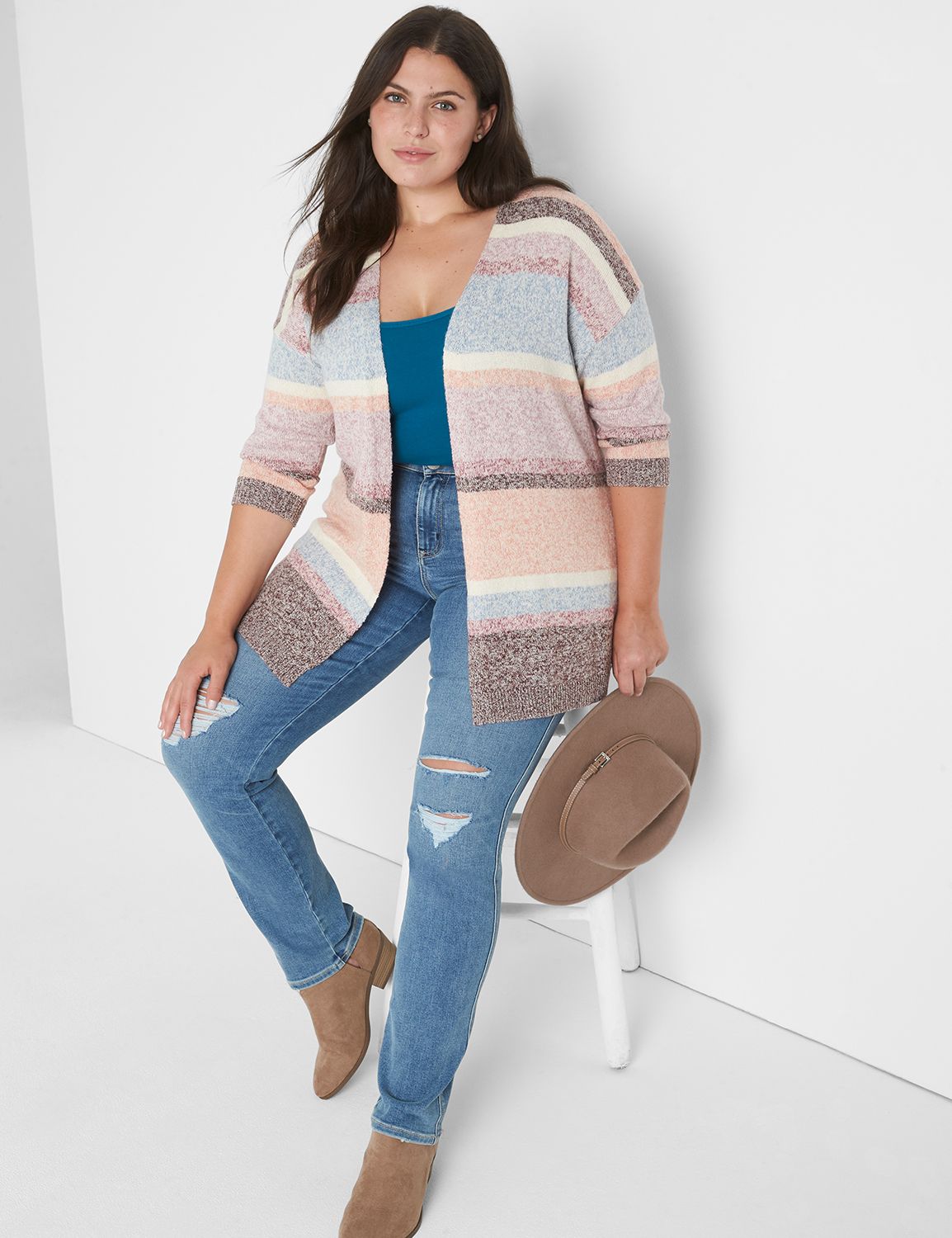 Printed Open Front Three-Quarter Sleeve Cover Up